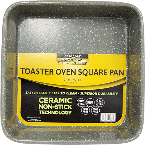 casaWare Horno tostador de 7 pulgadas Ultimate Series de cerámica con revestimiento antiadherente de cerámica (granito plateado)