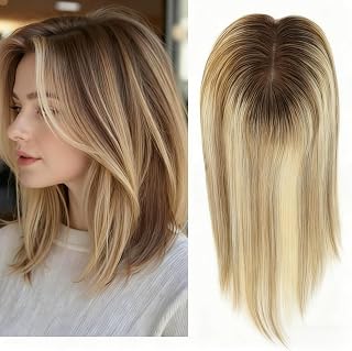Hair Topper for Women,12 Inch Real Human Hair highlight Clip-In,4.5x5 Inch Mono Base with Non-Slip Clips (4/BC/SA, 12in)
