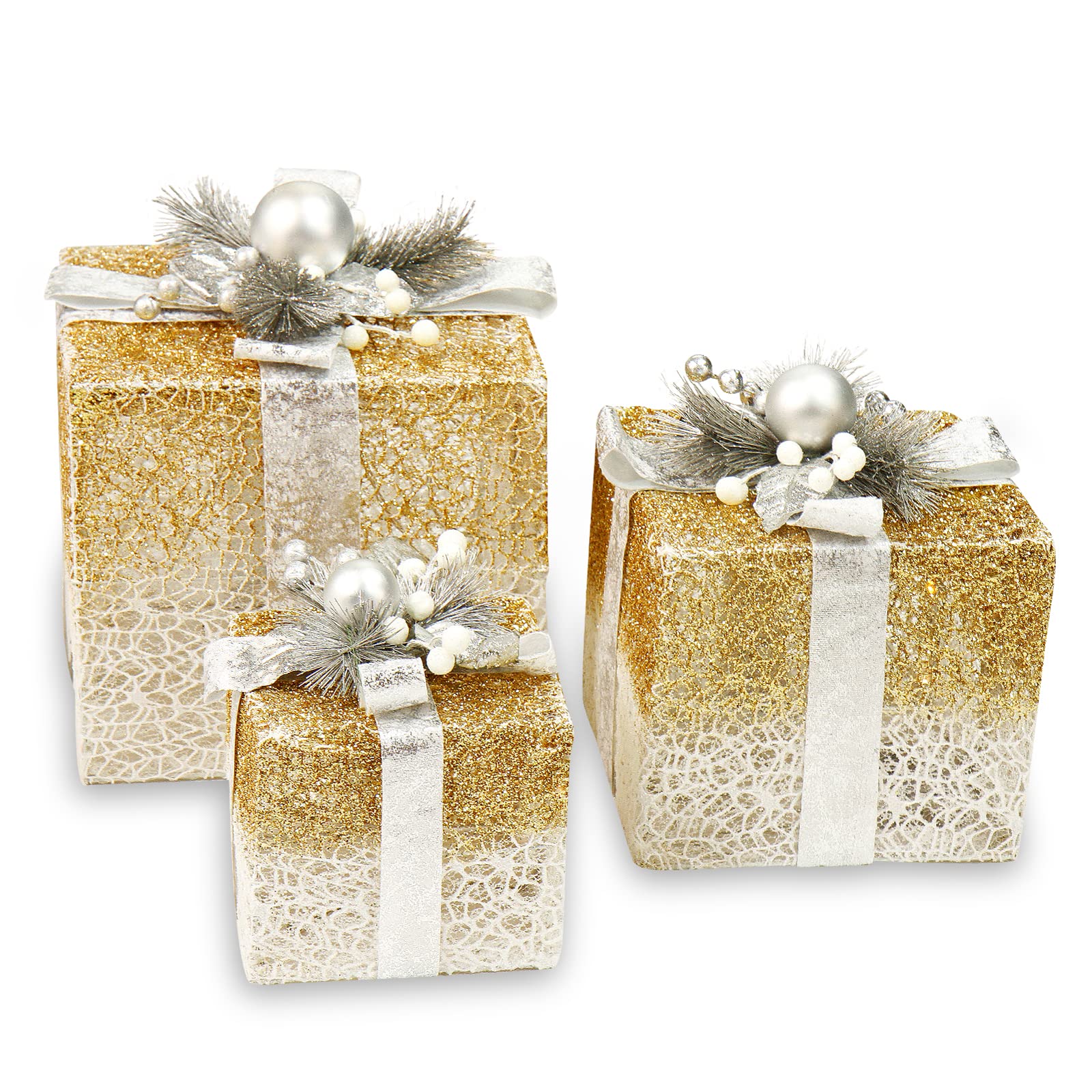 CCLIFE 3er Set LED Geschenkbox Weihnachten Weihnachtenbox Beleuchtete Lichterkette batteriebetrieb Weihnachtsdeko