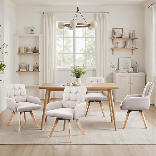 Miniatura 18 de Art Leon Juego de 2 sillas de comedor modernas, tapizadas de tela, giratorias, sillas de escritorio con patas de madera para cocina, sala de estar,