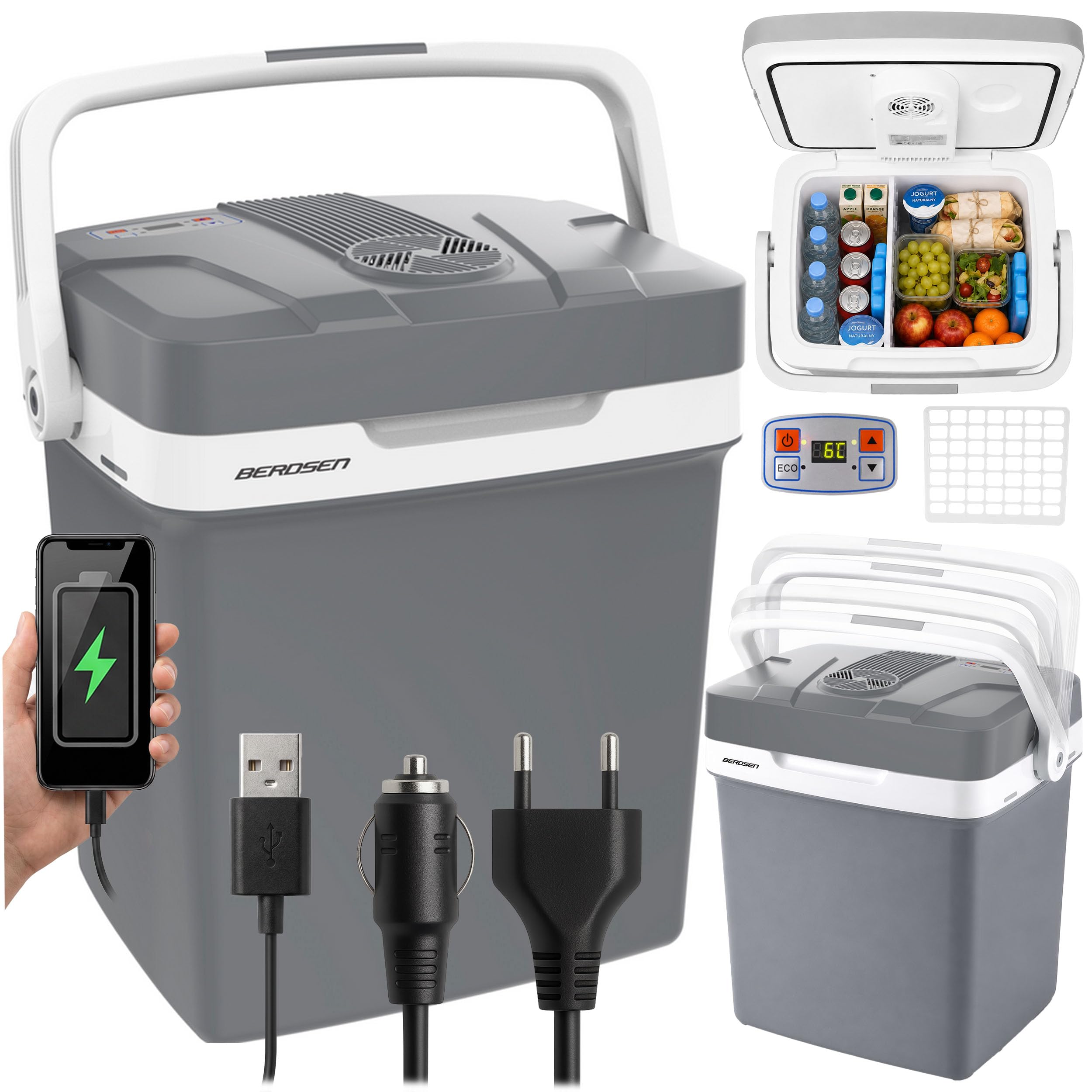 Berdsen Kühlbox Auto Camping Kühlschrank Für Auto LKW Boot Elektrisch Kühlung Bis 0°C Mit Wärmefunktion Bis 65°C 12V 230V Energiesparend 26L