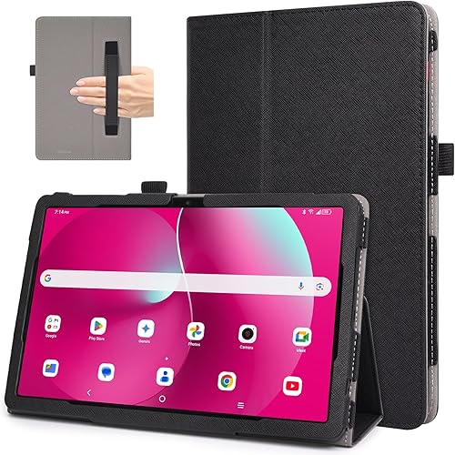 RSAquar Funda para T-Mobile Revvl Tab 5G 2023 lanzada, funda de poliuretano premium con encendido automático, correa de mano y soporte plegable,