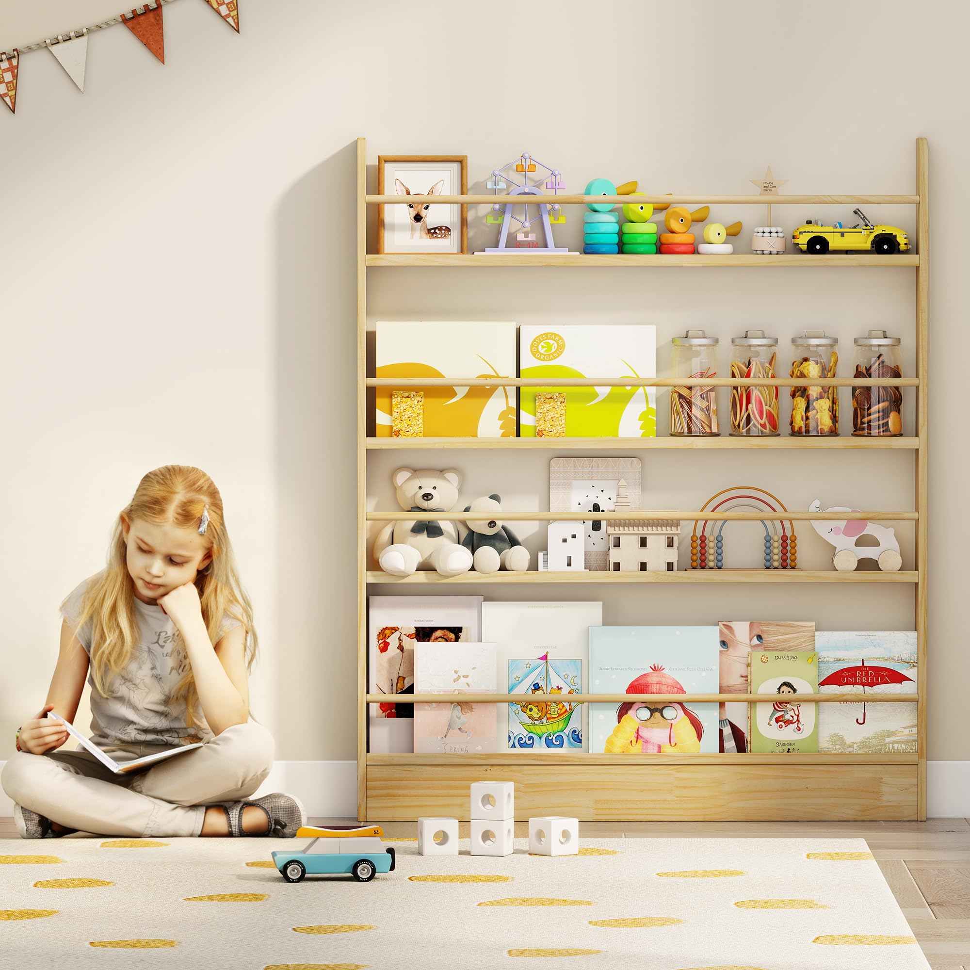 Hinter der Tür Bücherregal Holz, Kinderbücherregal Wandhalterung Bücherregal hinter der Tür für Spielzeug und Bücher Platzsparendes schmales für Schlafzimmer, Wohnzimmer, Büro