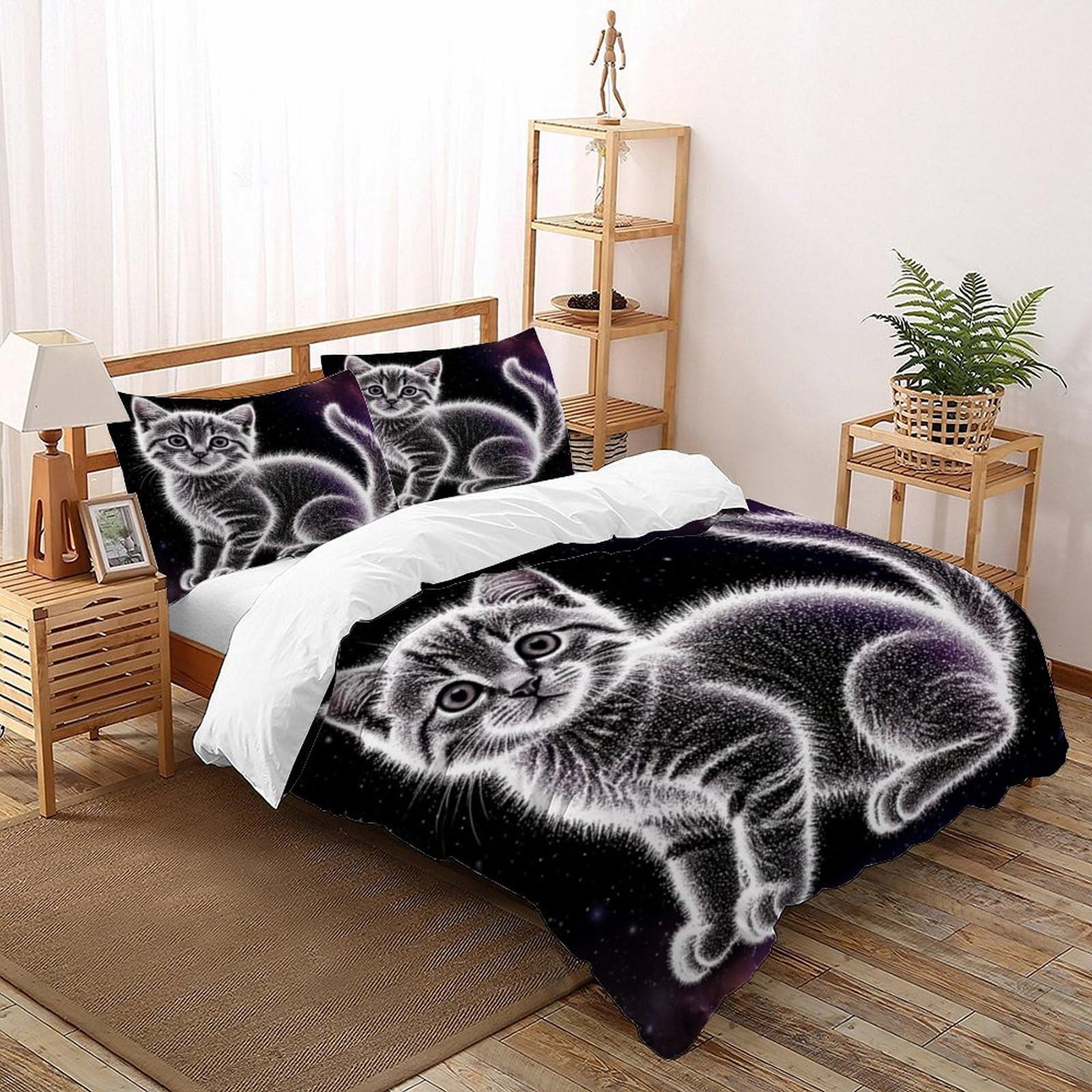 Housse de couette chat bleu parure de lit super king 260x220 animaux
