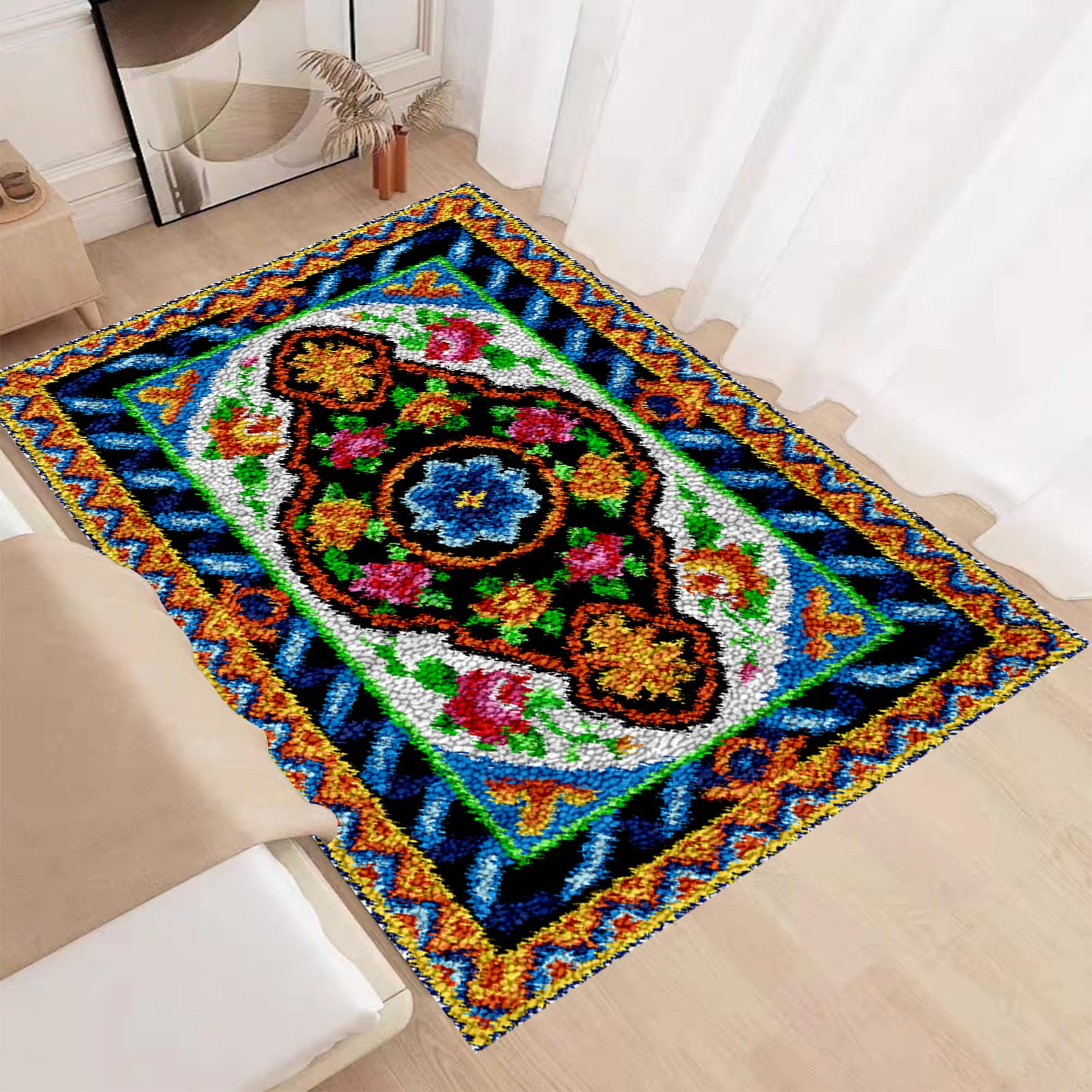 Kit per tappeto con gancio a scatto per adulti, tela stampata, kit per ricamo, fai da te, filato all'uncinetto, cuscino da pavimento, grande gancio per la decorazione della casa