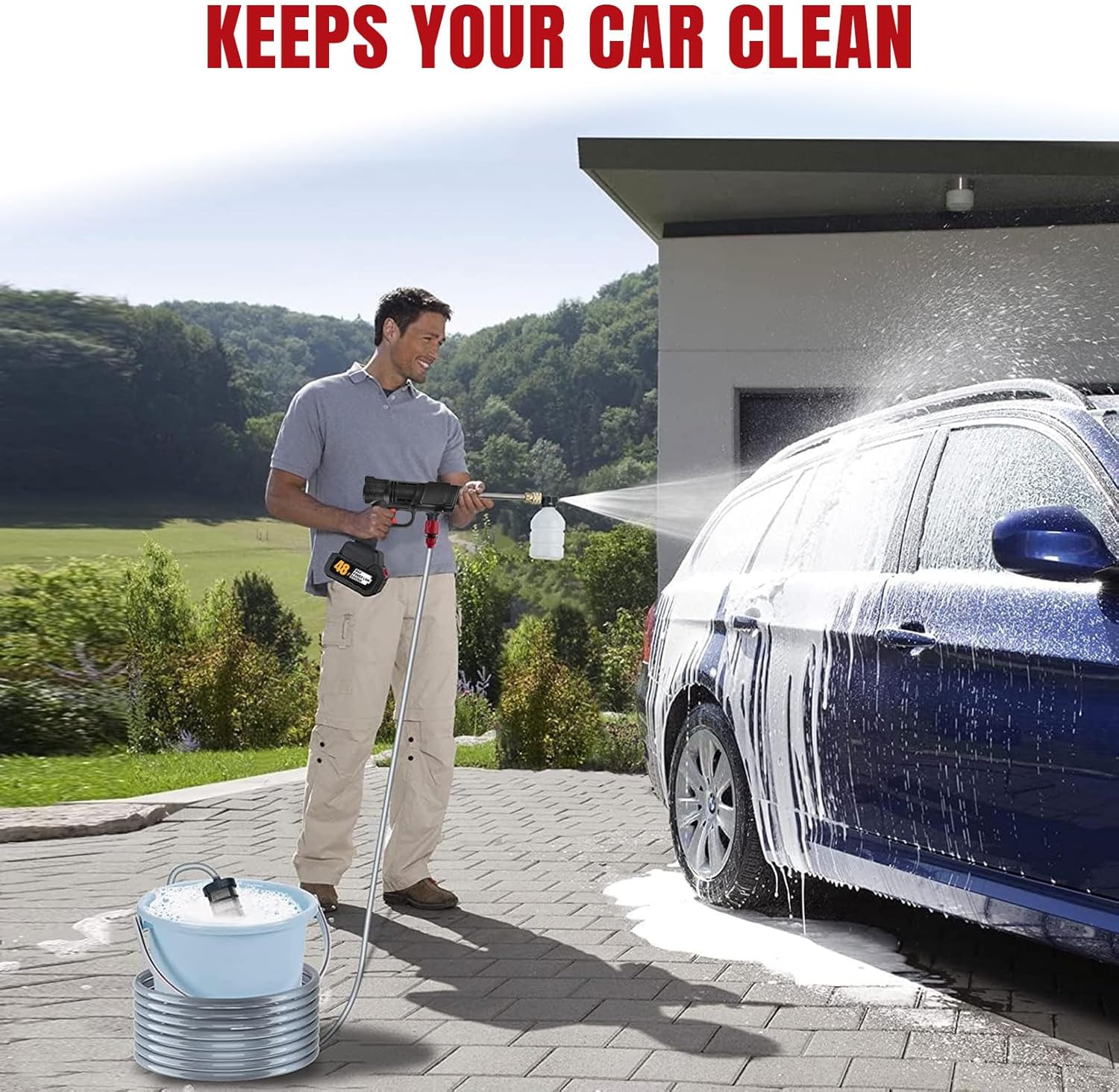 Cordless Pressure Washer, Portable Battery Power Washer, 48V Hand Held Pressure Washer with 2 Batteries, Small Electric Power Cleaner for Car, Garden, Floor