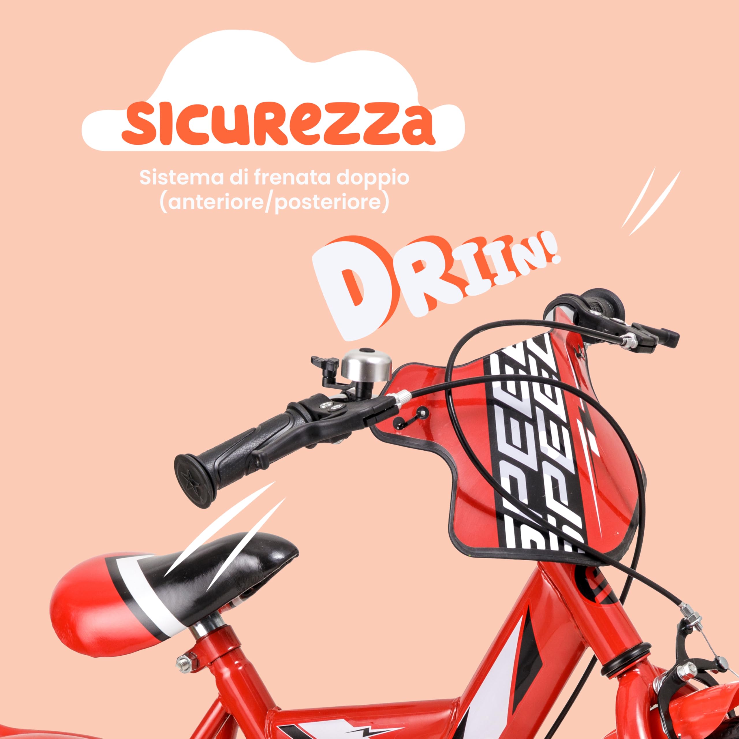 Baroni Toys Bicicletta Bambino 12'' 14'' 16'' Acciaio Rotelle