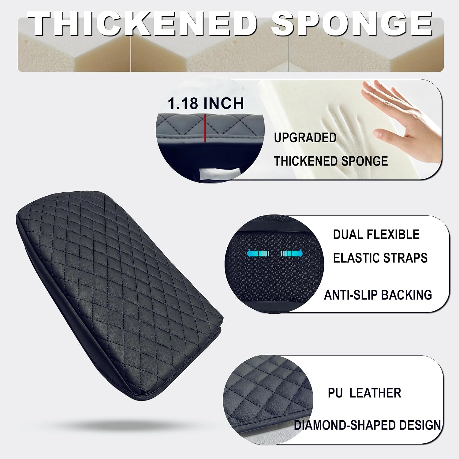 Center Console Cover Armrest Cover for 2025 2026 Chevy Equinox (Not for EV) LT/Activ/RS, Thickened PU Leather Car Armrest Box Cushion Pad Protector with Diamond Stitching, Interior Accessories image 3