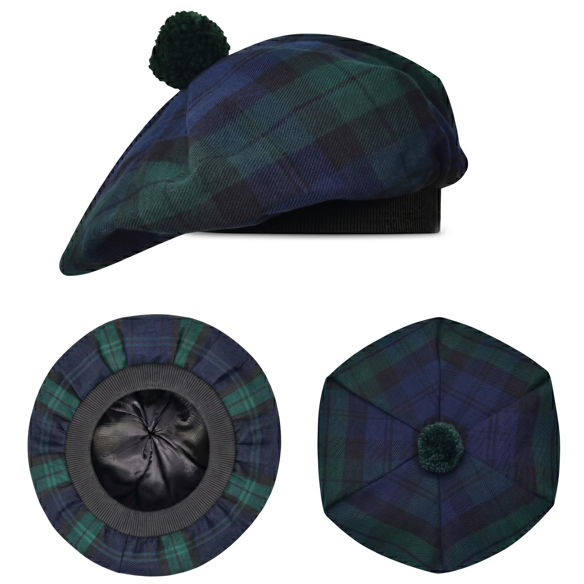 Scottish Hat Tam o Shanter Scottish Bonnet Tartan Hat P.V Tartan (Polyviscose) Wool Blend with Pompom | One Size fits All.