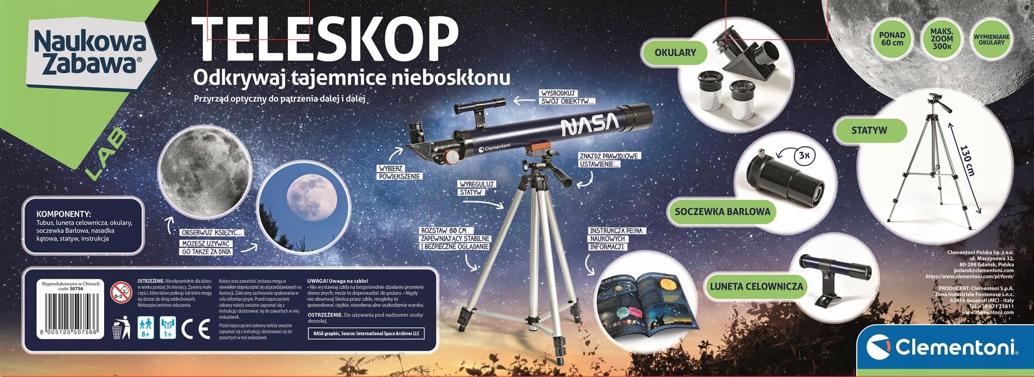 Teleskop Astronomiczny Nasa z Luneta Clementoni Naukowa Zabawa