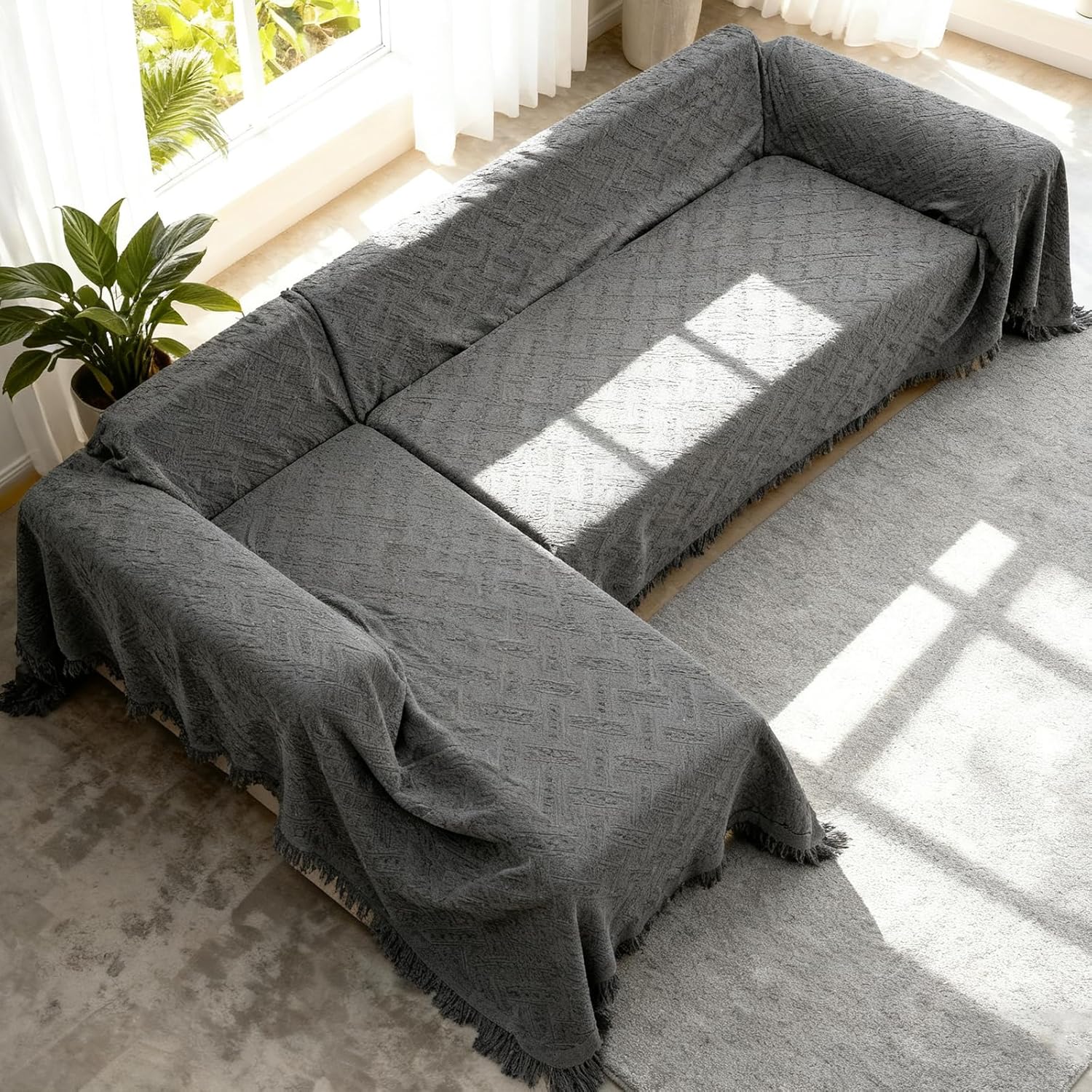 Sectional Couch Covers, 2 Pieces L Shaped Couch Cover for Sectional Sofa, Washable L Shape Sofa Cover Blankets Furniture Protector for Dogs Pets (XX-Large, 118" x 71"+ 134" x 91", Dark Gray)