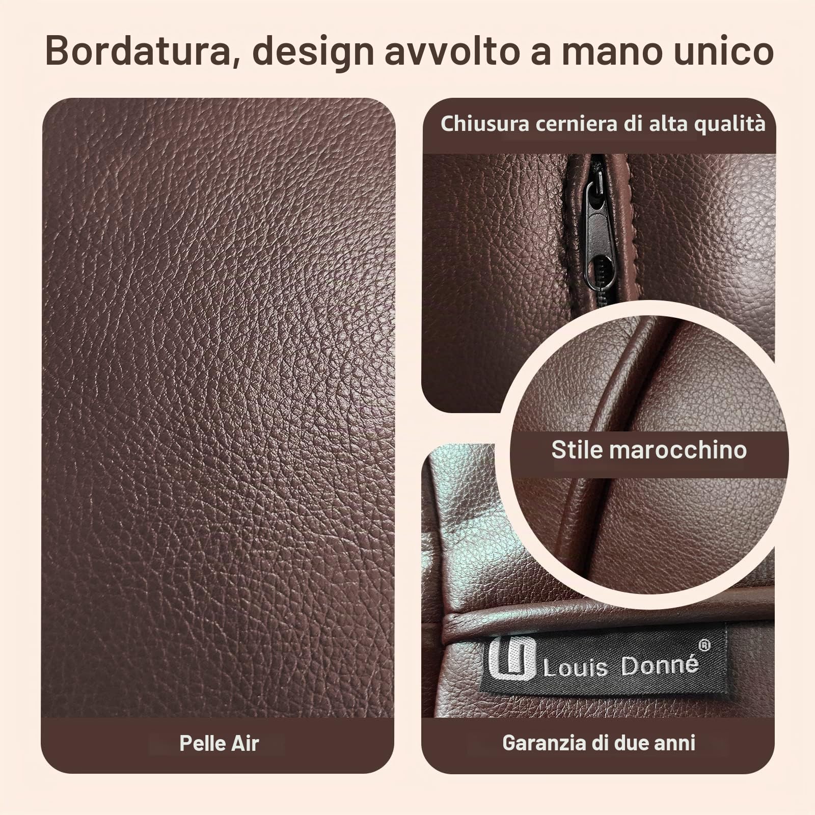 Louis Donné, Pouf artigianale in pelle di prima qualità, realizzato a mano, non imbottito, copertura ottomana, poggiapiedi, cuscino rotondo (marrone scuro)