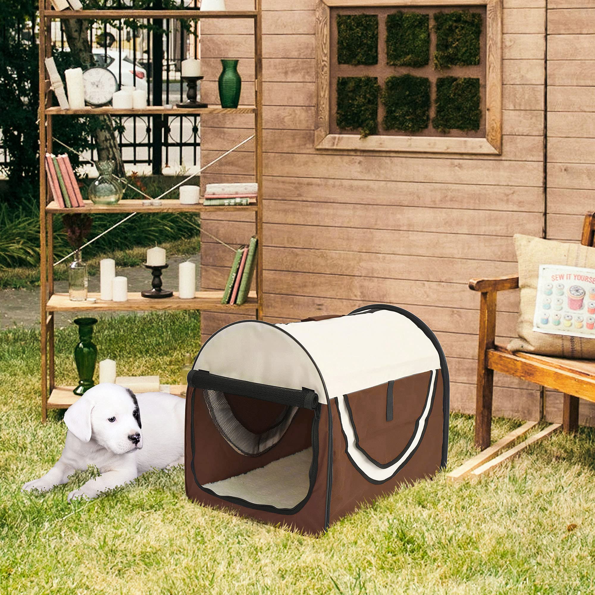 PawHut Trasportino Gabbia da Trasporto per Cani Gatti e Animali Domestici Pieghevole, 61x46x51cm, Caffè