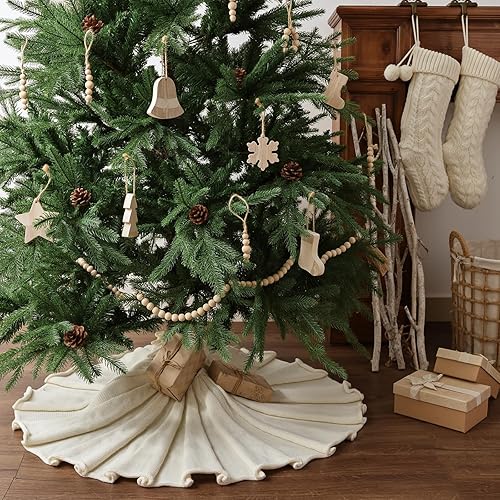 Miniatura 5 de Falda de árbol de Navidad de 36 pulgadas falda de árbol de lápiz para árbol de 6 pies, diseño plisado, falda de árbol pequeño blanco crema, faldas