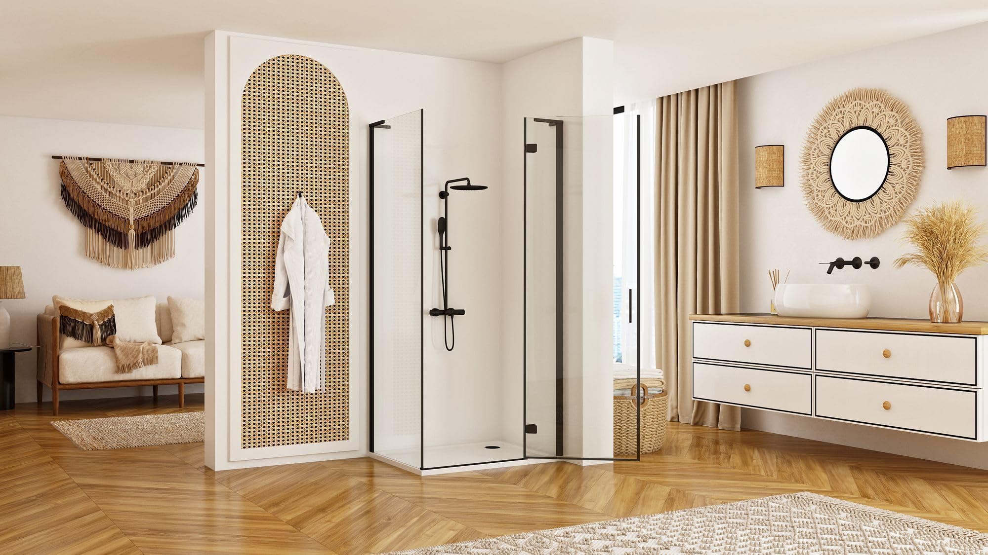 Rea - Box Doccia Black 80X80 Cabina Doccia Senza Piatto Doccia Vetro Di Sicurezza Temperato Transparentne 6mm (Nero Opaco) Porta: 80 Parete: 80 cm