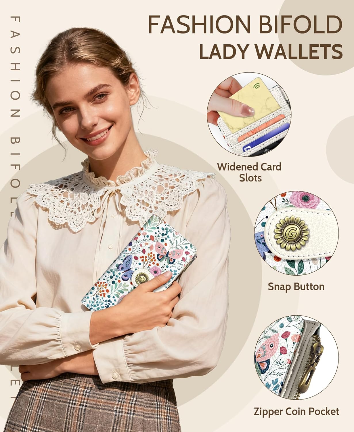 GIANCOMICS Butterfly Flower Womens Wallet RFID Blocking, Credit Card Holder Bifold, PU Leather Travel Billfold, Long Cute Cash Purse, Zipper Coin Pocket Clutch, 11 Card Slot, Ladies Gift Woman - Image 6