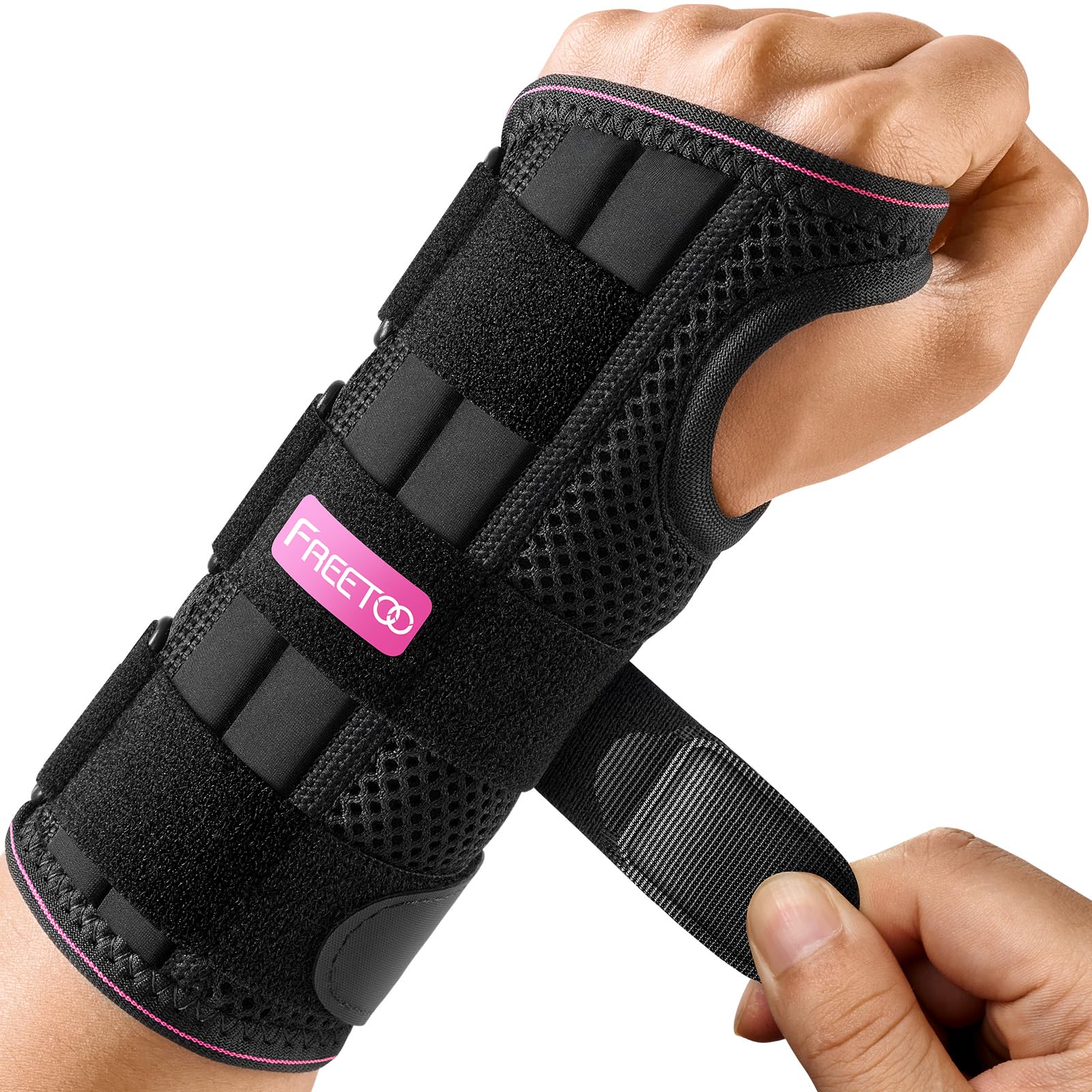 FREETOO Karpaltunnelsyndrom Schiene Rechts, Lang Bandage Handgelenk für Nacht Tagsüber, Atmungsaktiv Bandage Hand Frauen Männer bei Sehnenscheidenentzündung Ganglion Verstauchung Bruch