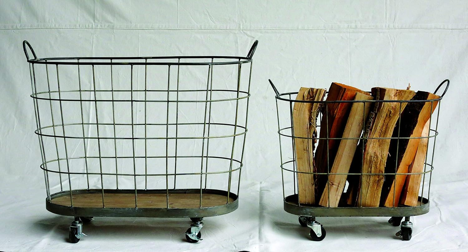 Up To 40% OFF Creative Co-Op Metal & Wood Laundry Baskets on Wheels (Set of 2 Sizes) Review Product Creative Co-Op Metal & Wood Laundry Baskets on Wheels (Set of 2 Sizes)