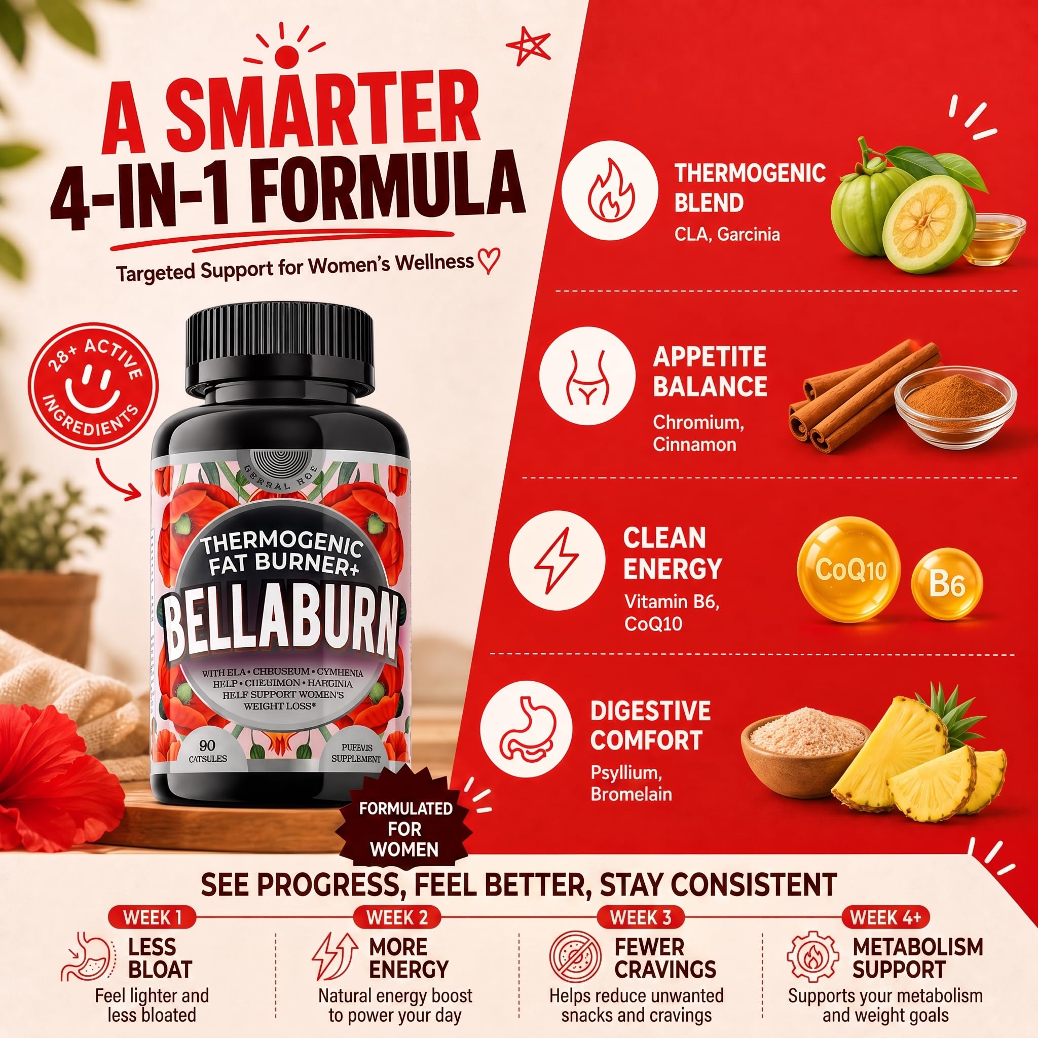 Thermogenic Fat Burner for Women | Belly Fat Burner, Metabolism, Appetite Suppressant, Bloating Support Supplement | CLA, Chromium, Garcinia, Cinnamon | USA Made, 3rd Party Tested | 90 Capsules — Amazon image 7