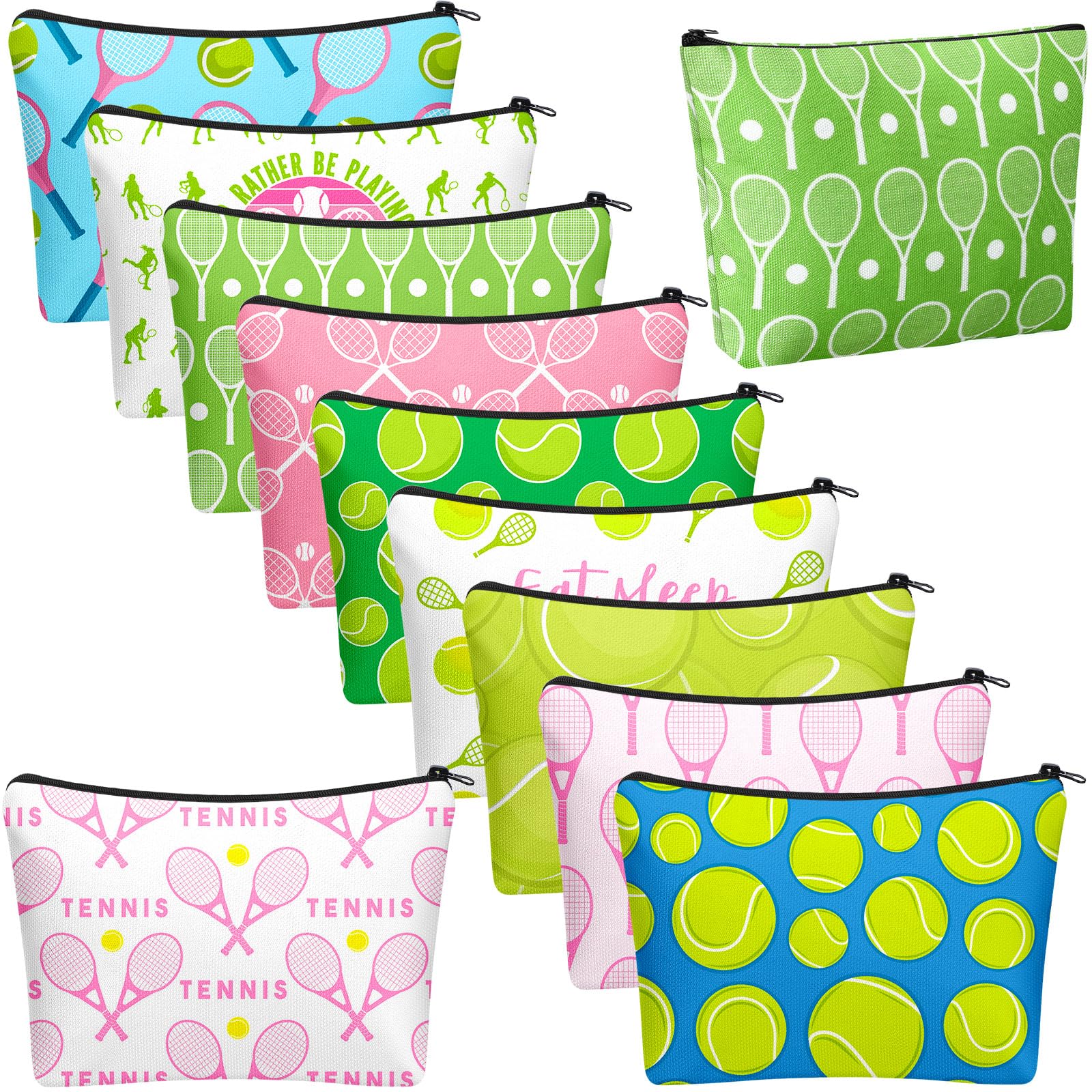 Bulyoou 10 Pcs Tennis Makeup Bags Tennis Gifts for Women Ladies Sport Cosmetic Bag Team Inspirational Canvas Zipper Pouch Travel Toiletry Bags