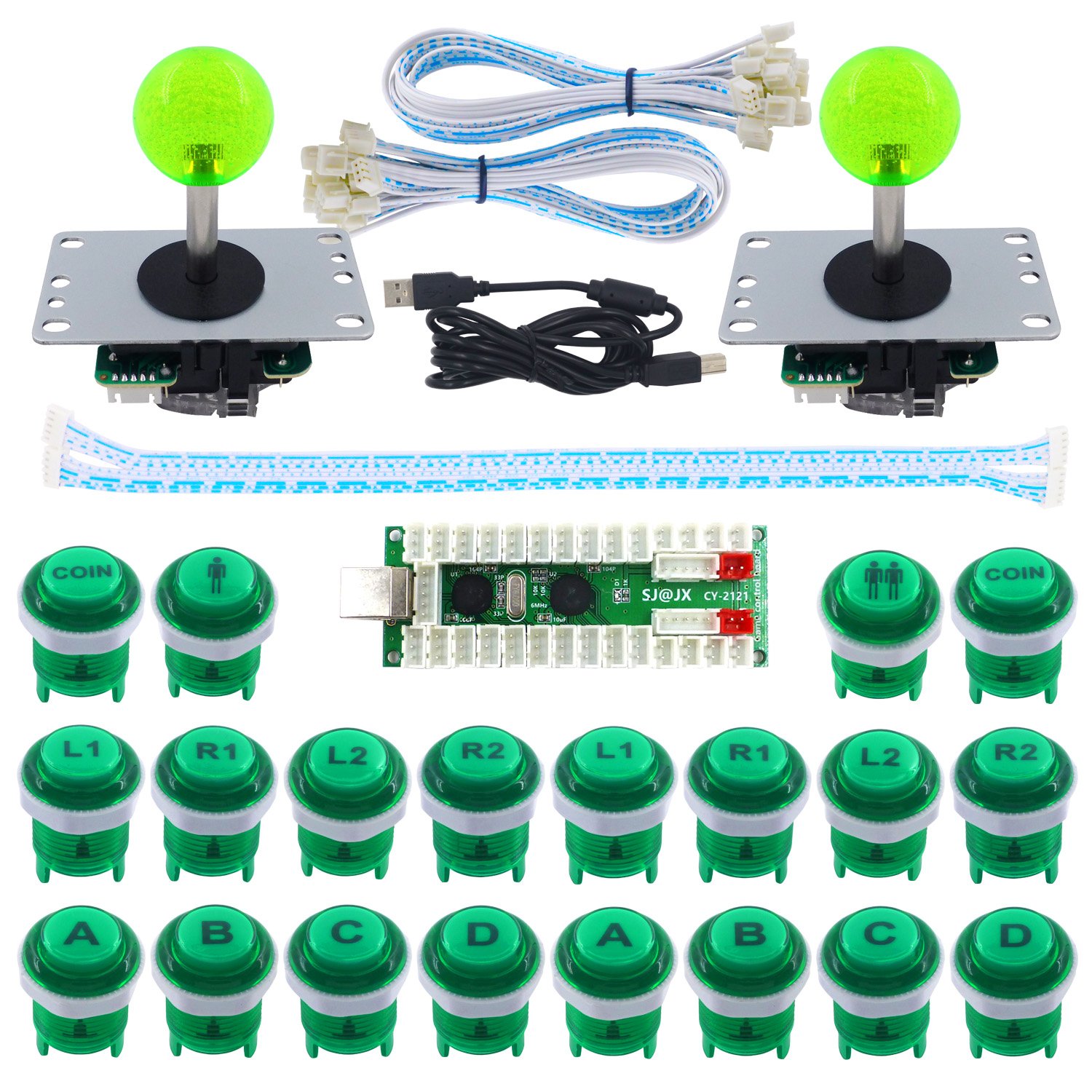 SJ@JX 2 Player LED Arcade Game DIY Kit Mechanical Keyboard Switch PC MAME Raspberry Pi LED Button Fighting Joystick Controller Zero delay USB Encoder Retropie