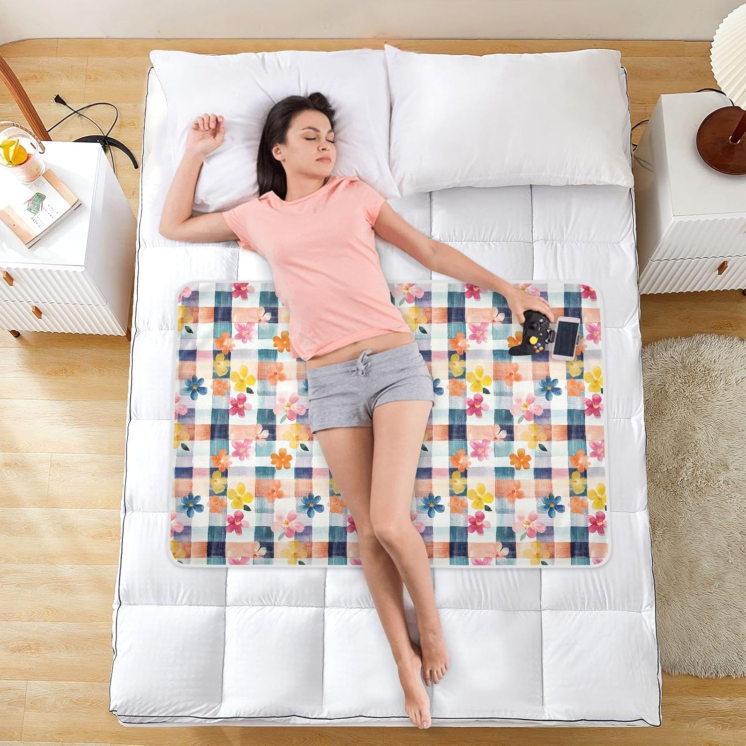 Buffalo Plaid Flowers Extra Large Resuable Baby Bed Pad Highly Absorbent Baby Pee Pads Changing Pee Mats for Children Adults Pets, 52" L x 34" W