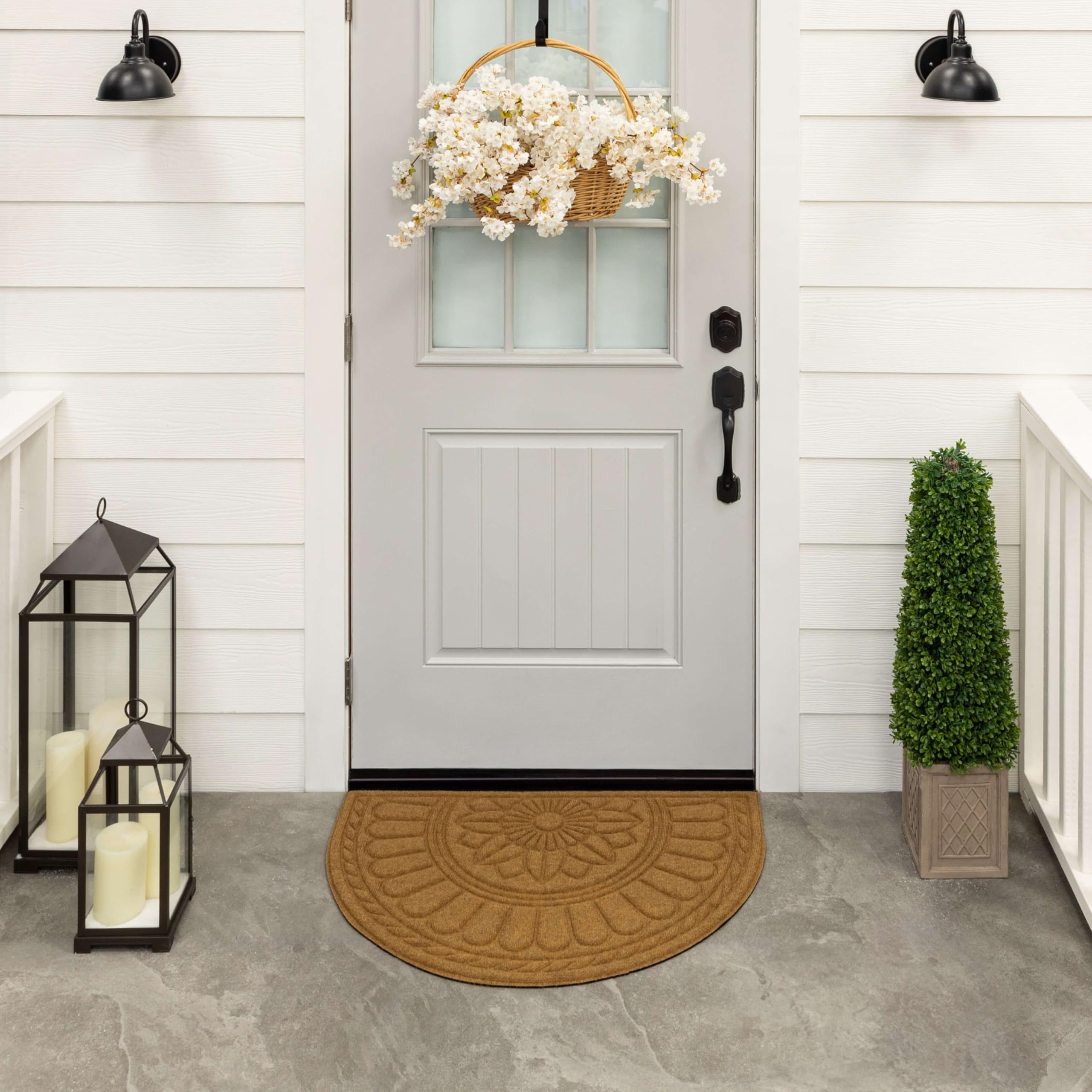 Mohawk HomeEntryway Door Mat 2' X 3' All Weather Outdoor Non Slip Recycled Rubber Doormat, Rope Impressions Light Brown