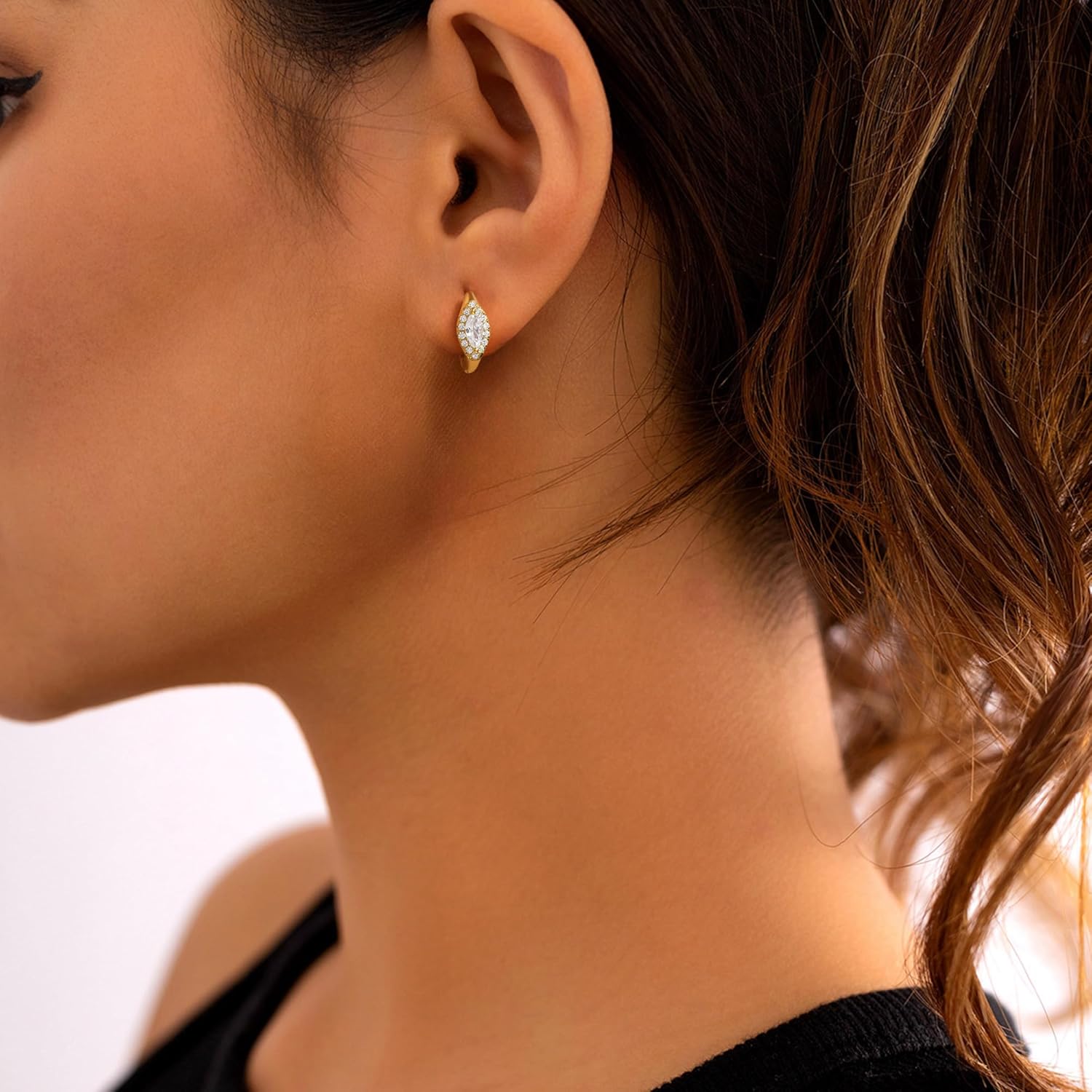 XAYAH Marquise Halo Hoop Earrings for Women 925 Sterling Silver 14K Gold Plated Sparkling Cubic Zirconia Hoop Earrings to Daughter Mom Cartilage Dangle Huggie Earring Wedding Mother's Day Jewelry Gift