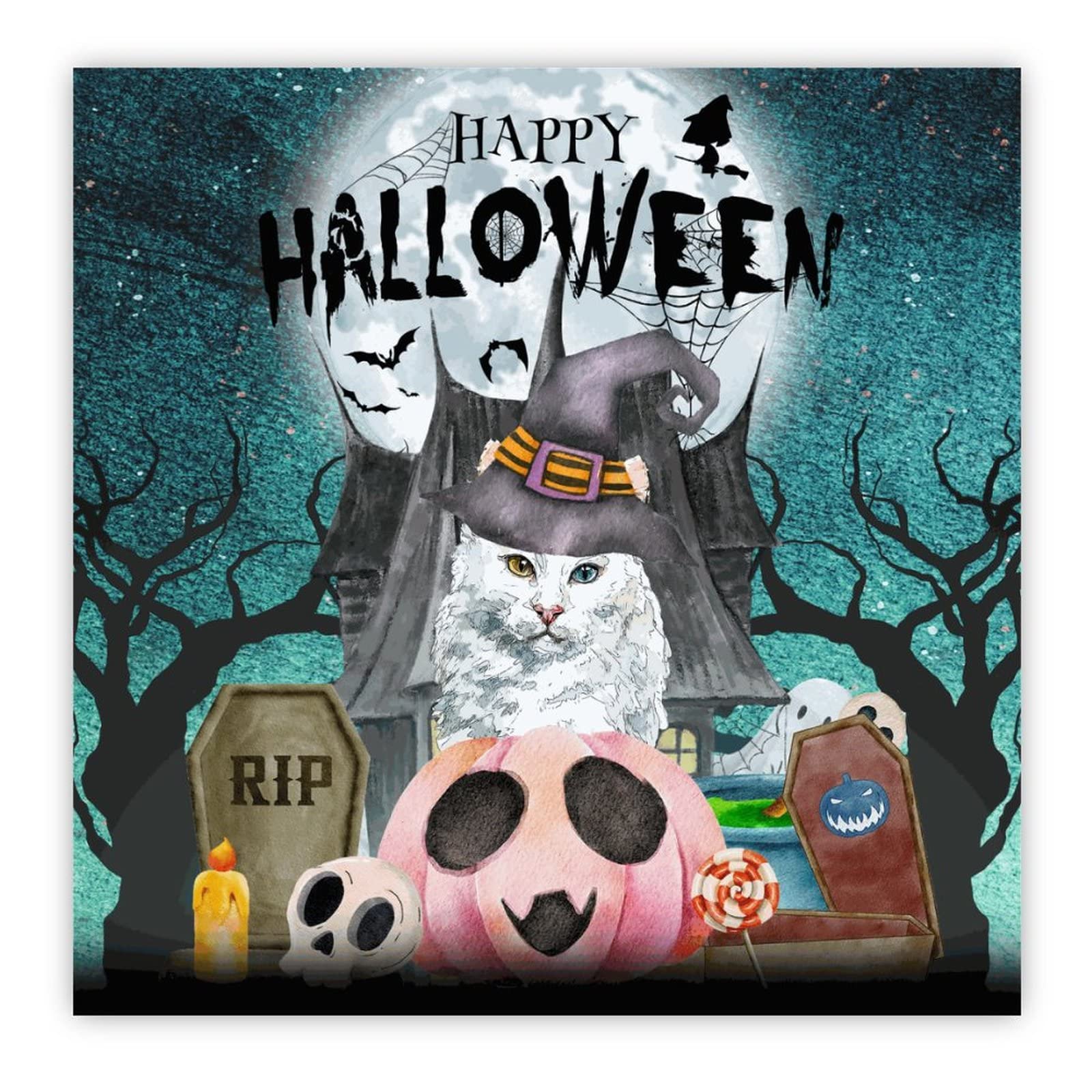 Panneau en bois Happy Halloween chat citrouille déco murale 30cm