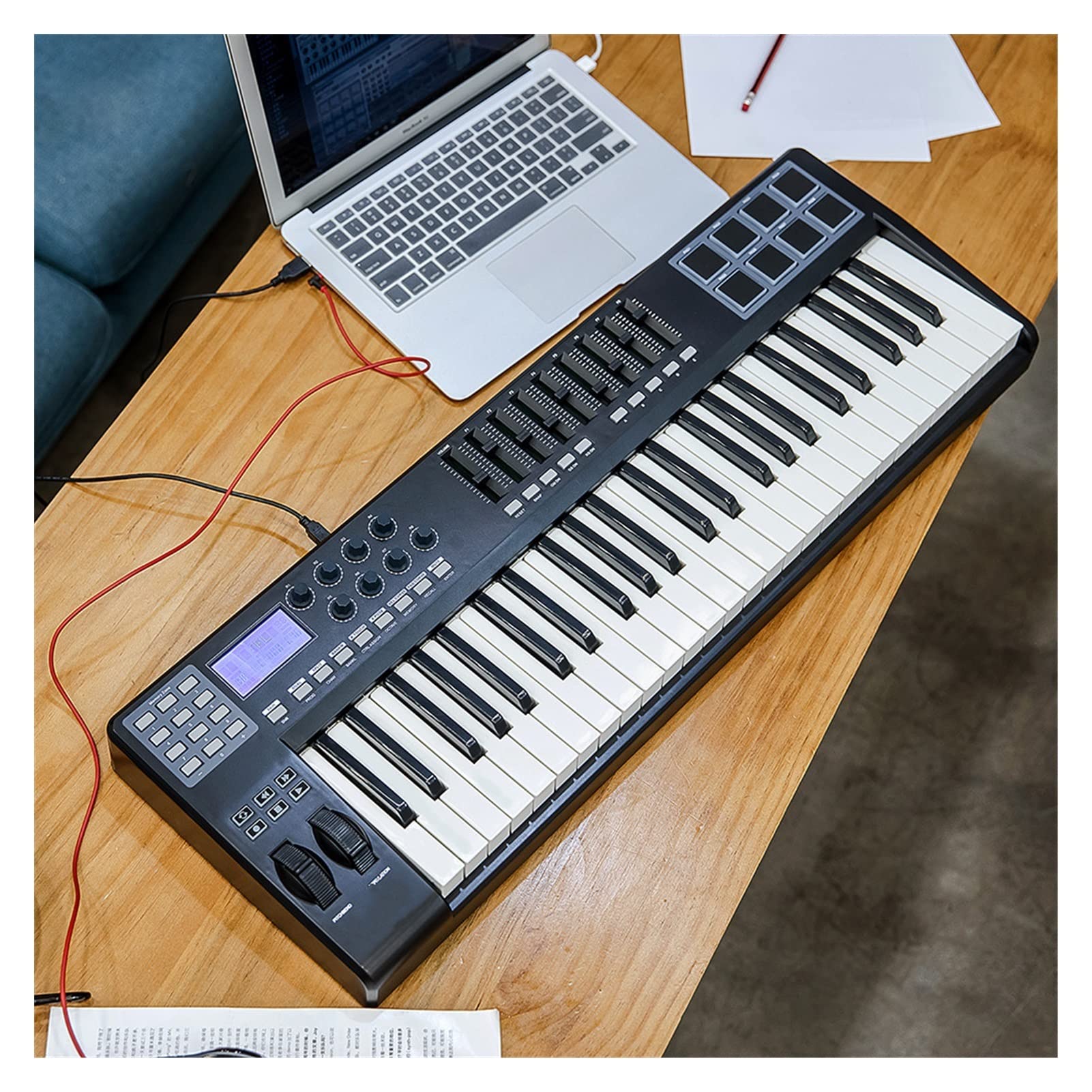 Tragbare Klavier 49 Tragbare 49-Taste USB Midi Tastatursteuerung 8. RGB Bunte Hintergrundbeleuchtete Trigger-Pads MIDI Klaviatur