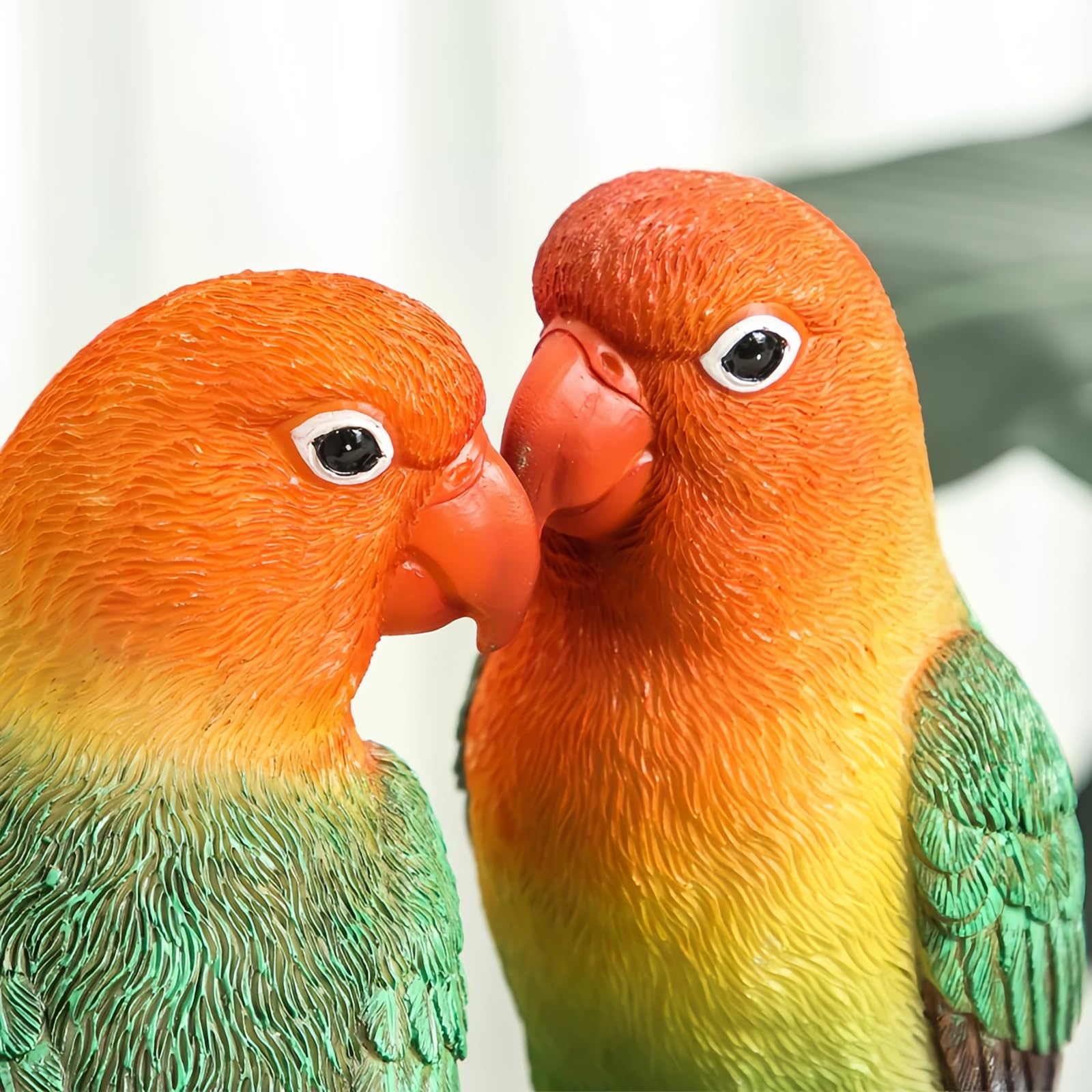 Estatua Pájaros Agapornis Resina Pareja Loros Decoración Hogar 27cm