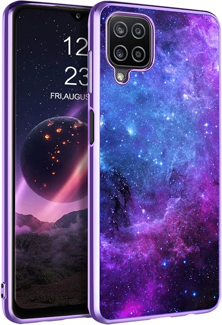 DOMAVER Samsung A12 Phone Case, Slim Fit Glow in The Dark Hybrid Hard PC Shockproof Drop Protective Girls Women Men Phone Cover for Samsung Galaxy A12 6.5", Blue Nebula