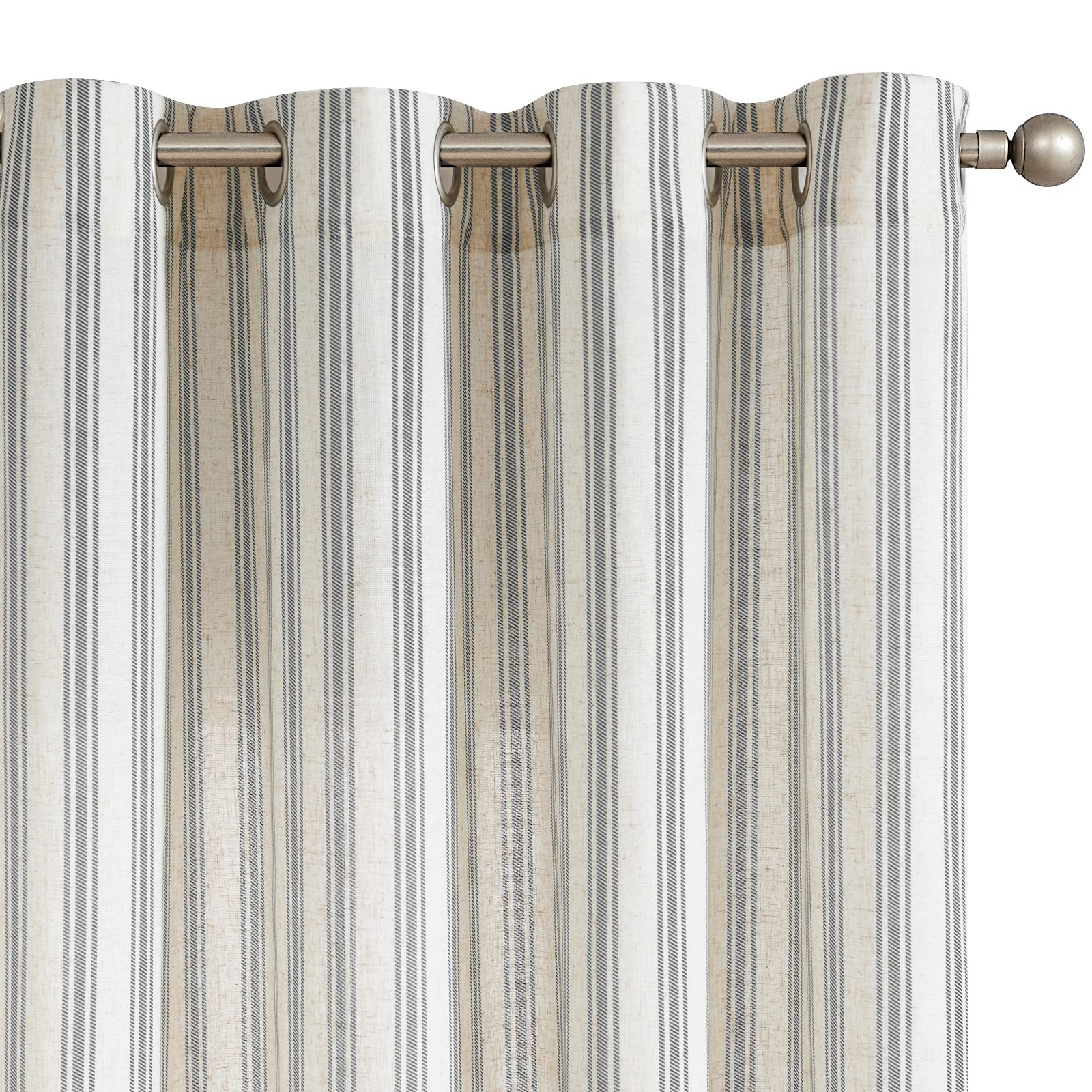 jinchan Linen Curtains 84 Inches Long for Living Room Black Striped Curtains Farmhouse Ticking Stripe Curtains Bedroom Country Rustic Window Pinstripe Print Curtains Grommet 2 Panels Black on Flax