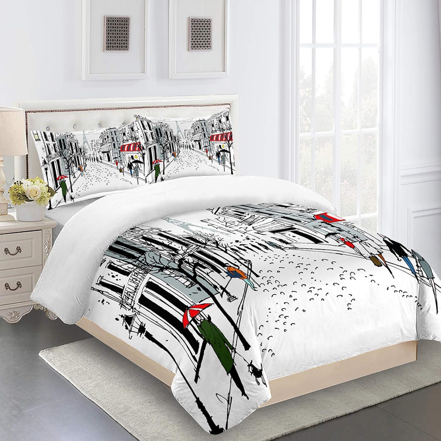 EWFIFZ Duvet Cover Double Bed 200X200 Cm With 2 Pillowcases，Paris City