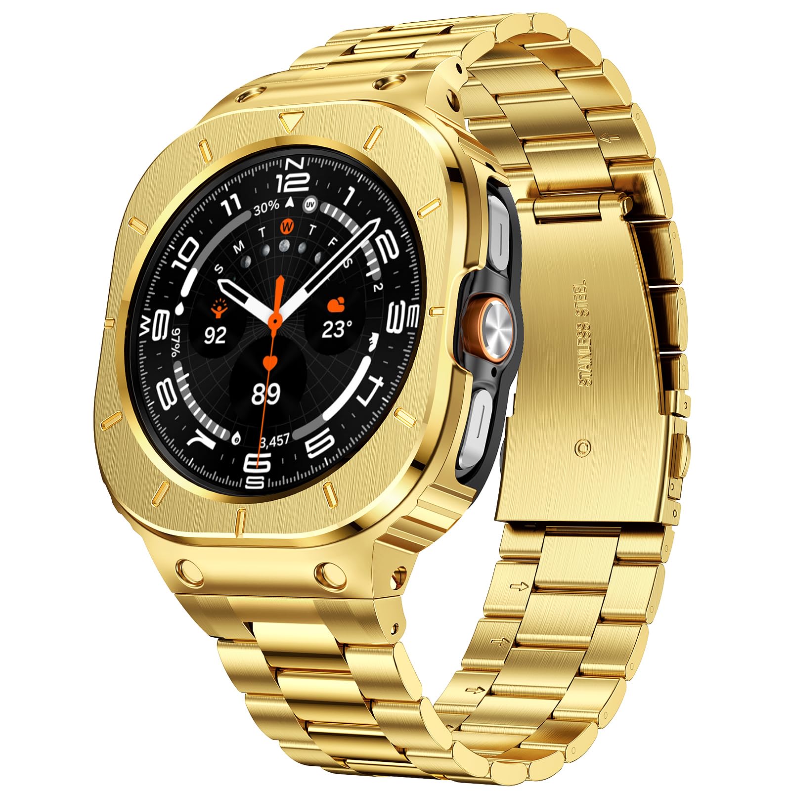 SUPLINK Metallgehäuse mit Band Kompatibel Samsung Galaxy Watch 5 Pro Armband 45mm/ Watch 6/ Watch 5/ Galaxy Watch 4 Armband 44mm, Edelstahl Schutzhülle Armband Männer