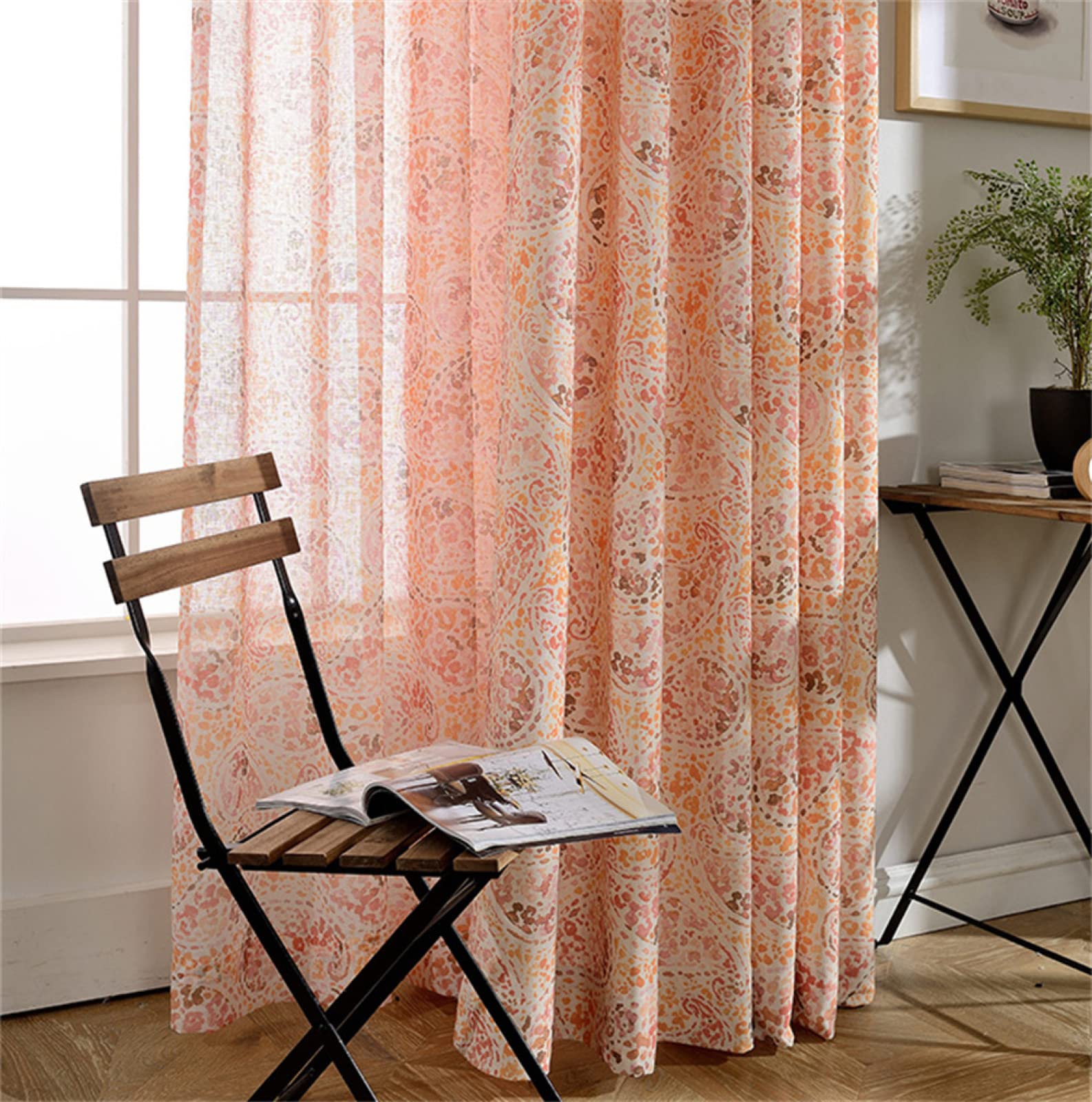 Translúcida Cortinas Visillo con Ollaos, Paisley Pink Cortina de Voile con Bordadas,Juego de 1 Cortinas, de la luz Solar Mientras Protege Algo de privacidad para salón Habitacion 1x220x270CM
