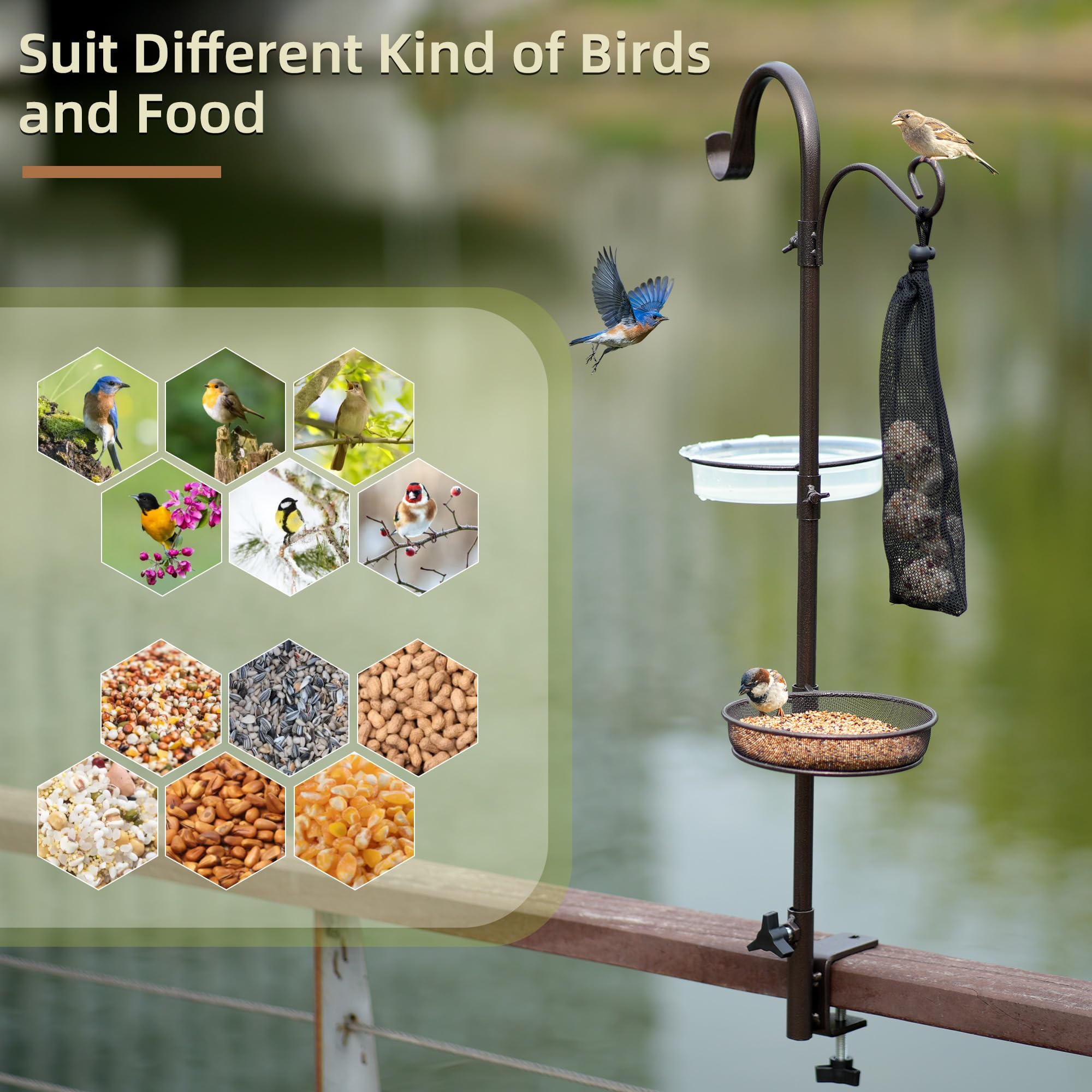 MIXXIDEA Station D'alimentation Pour Oiseaux - Kit Multi-mangeoires à Suspendre - Bain D'oiseaux De Qualité Supérieure Pour Attirer Les Oiseaux Sauvages - Mangeoire à Oiseaux Et Support De Pot De