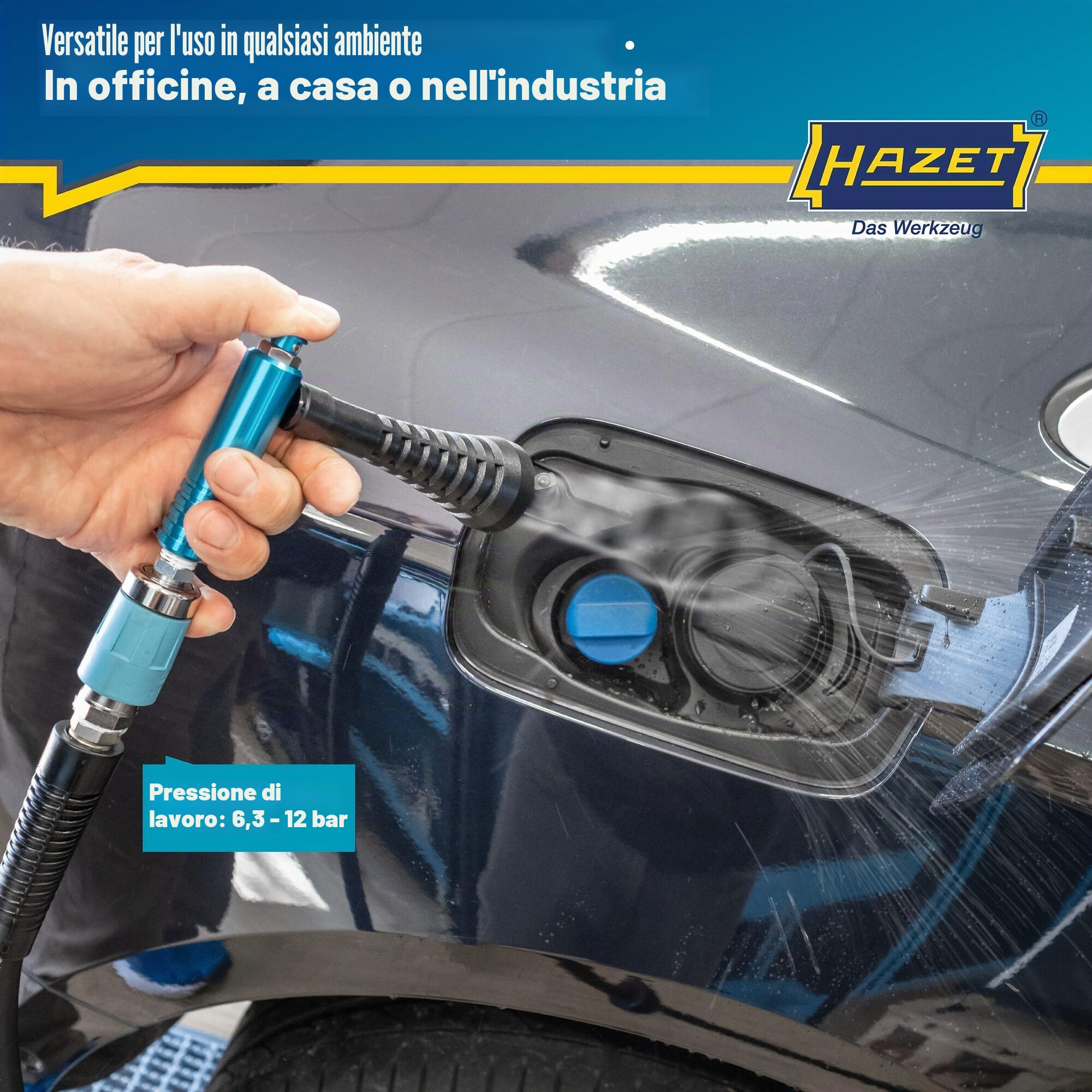 HAZET turbo air gun 9040T-1, ugello a turbina che genera un potente impulso daria, pressione di esercizio di 6 bar con impugnatura ergonomica, per la rimozione rapida di trucioli