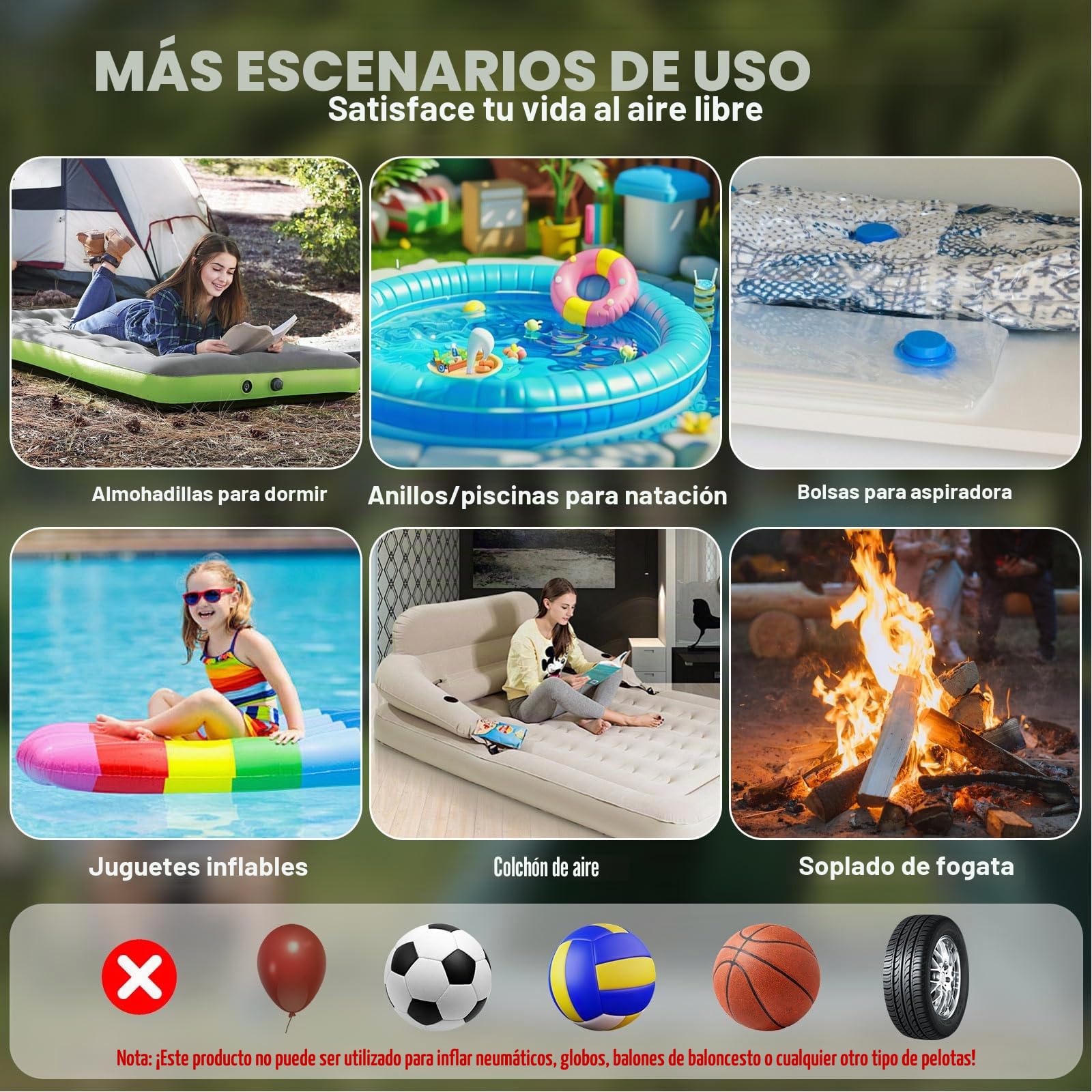 Bomba De Aire Eléctrica Portátil: Batería Recargable De 4000mAh Tipo-C, Bomba De Aire Eléctrica Mini con 5 Boquillas Y Lámpara De Camping para Flotadores De Piscina, Boyas Salvavidas (Blanco)