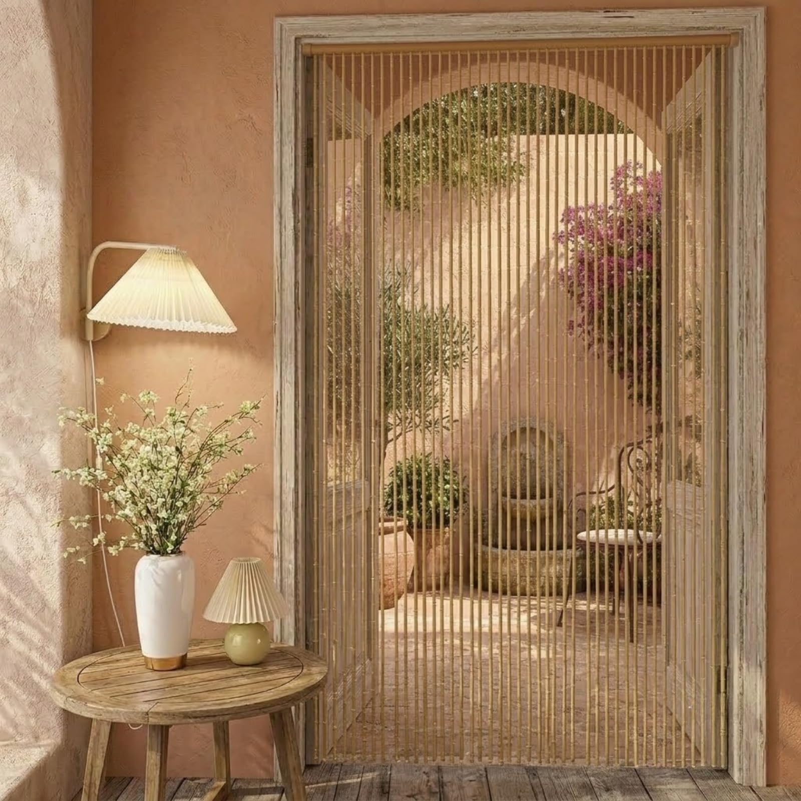 Rideau de Perles en Bois et Bambou Fait Main Rideau de Porte Décoratif Naturel, Séparateur de Pièce Rétro et Élégant, Idéal Pour Appartement, Cuisine, Salon, Café(Original Wood,90x200cm)