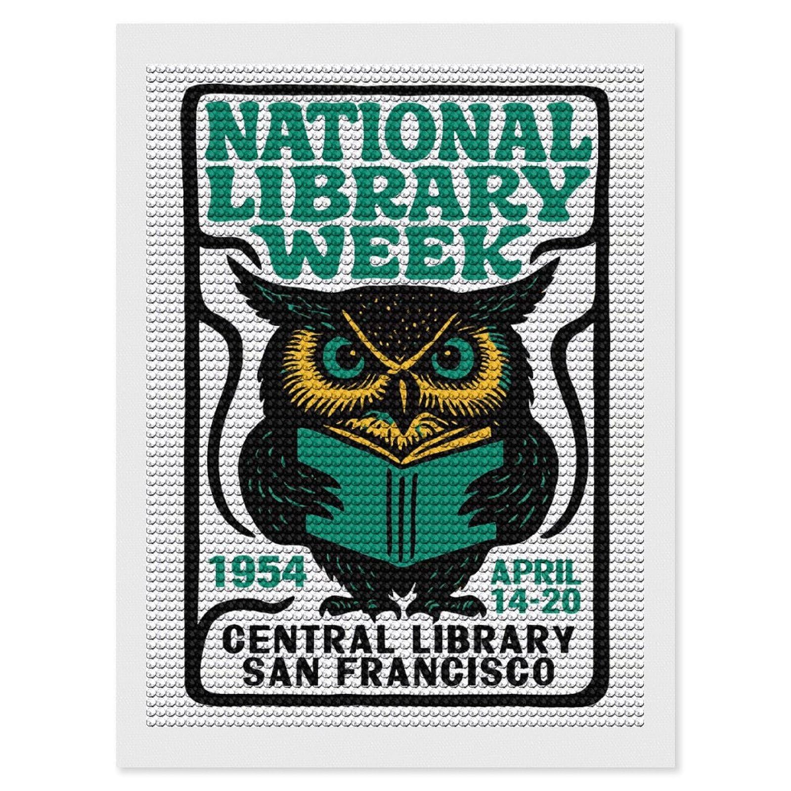 Junmoney National Library Week 1954 DIY Diamond Art Canvas Kit 12"x16", for Adults, Decorate Your Room, Gift Idea, Modern Decor, Finish and Display