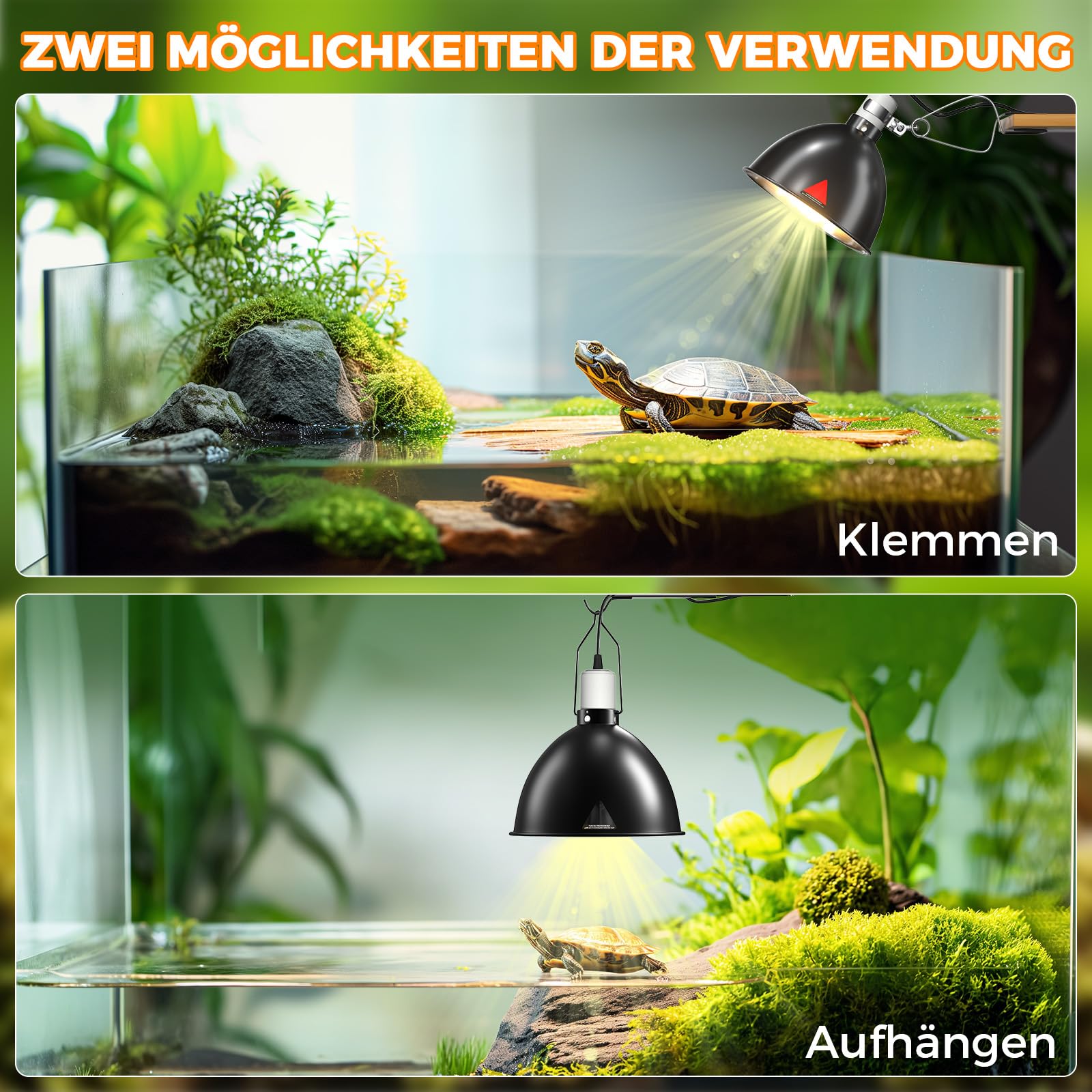 E27 Reptilien Terrarium Wärmelampenfassung 200W Dome Lampe 21CM Wärmelampen Schildkröten AC220-240V Reptilien Lampenschirm für Terrarium, Eidechsen, mit Haken und Klammern (Keine Glühbirne)