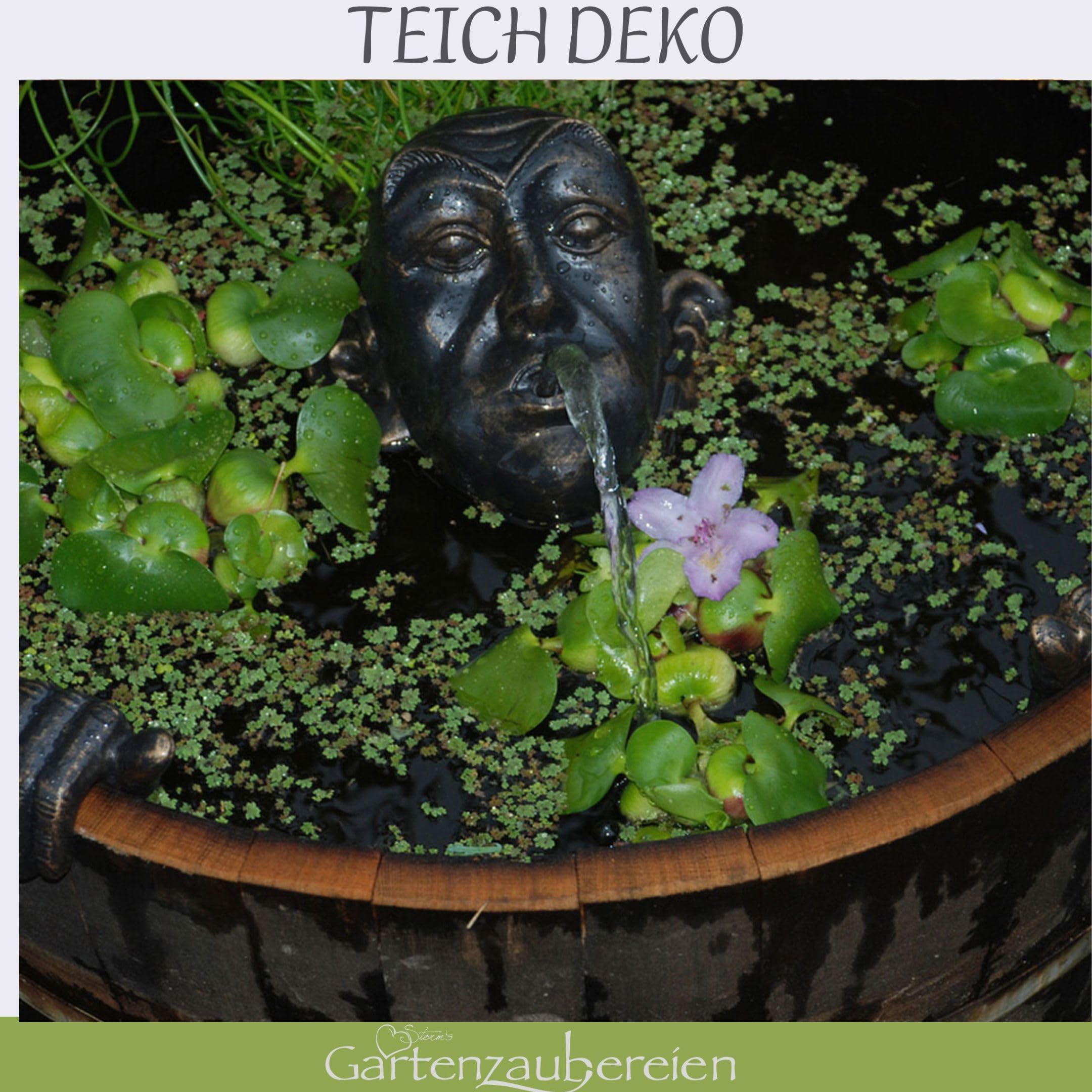 Storm's Gartenzaubereien Wasserspeier Gargoyle für Miniteich - 3-teiliges Set aus Gusseisen mit Akku-Solarpumpe - Teichfigur für Weinfass und Gartenfass - Inklusive 6,5 Watt Solarpanel und Zubehör