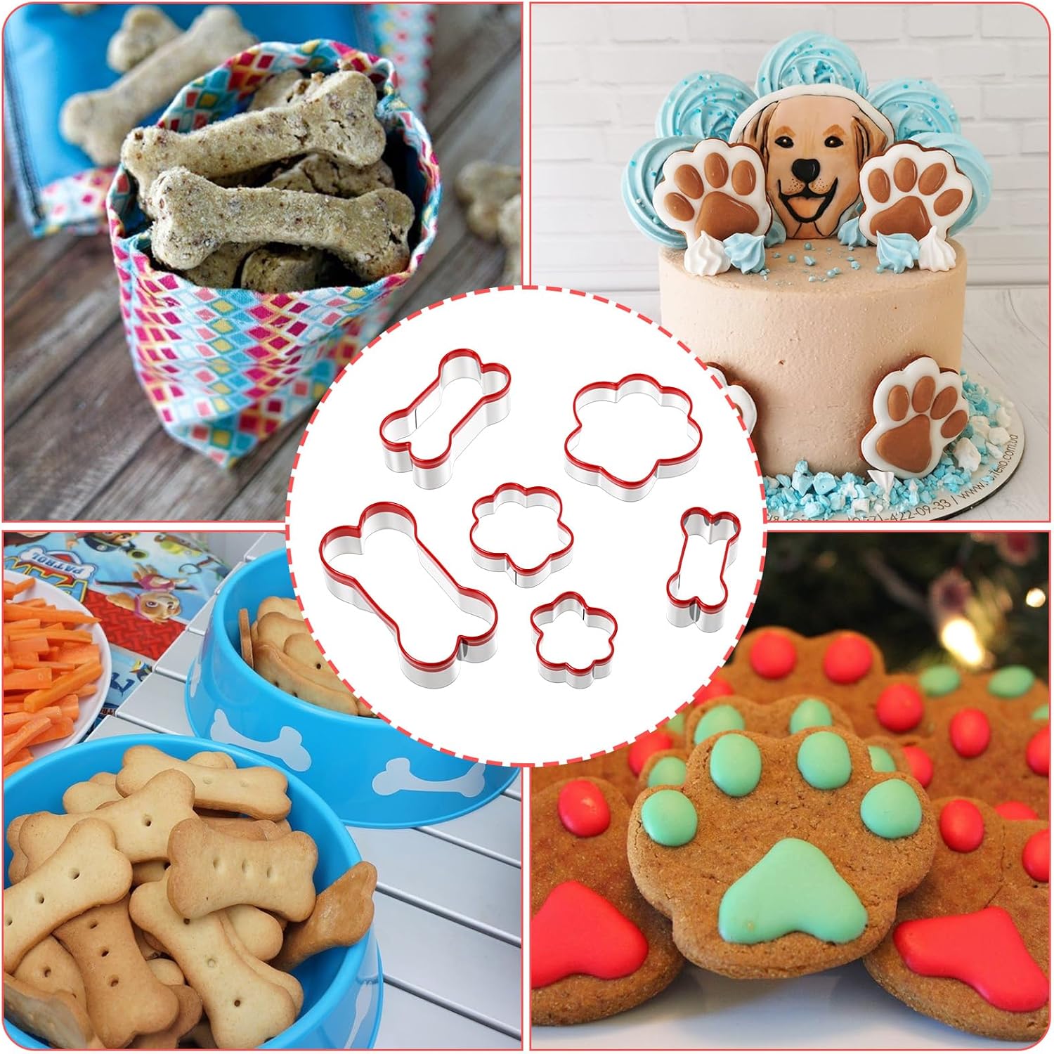 Dog Bone Shapes Cookie Cutters, 6 Size Dog Bone & Paw Cookie Cutters, Stainless Steel Biscuit Mold with Soft PVC Cover Coated - Image 4