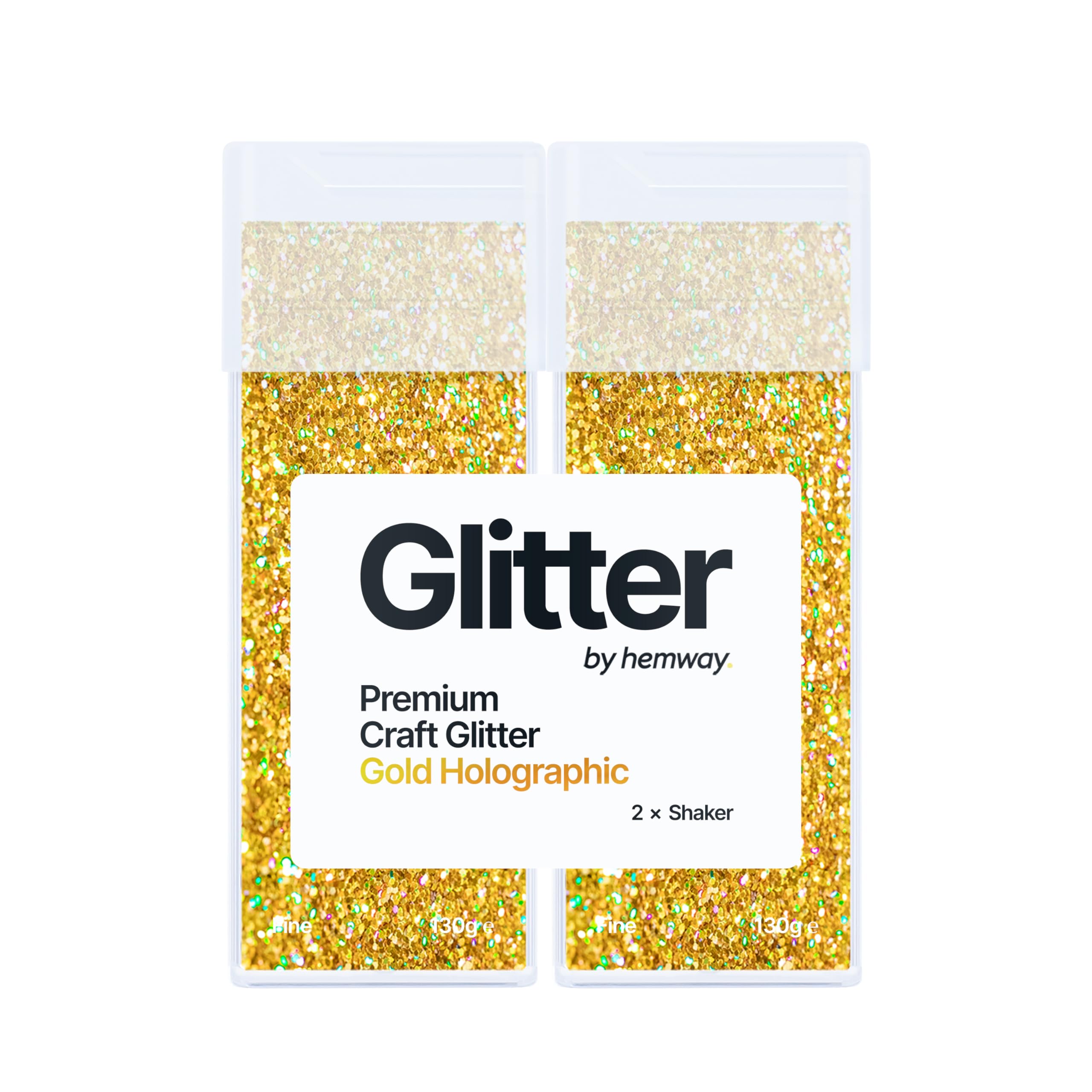 Hemway Glitter Shaker Gold Holographic 130g x2 Pack Fine, Craft Glitter Shakers for Resin & Epoxy Crafts