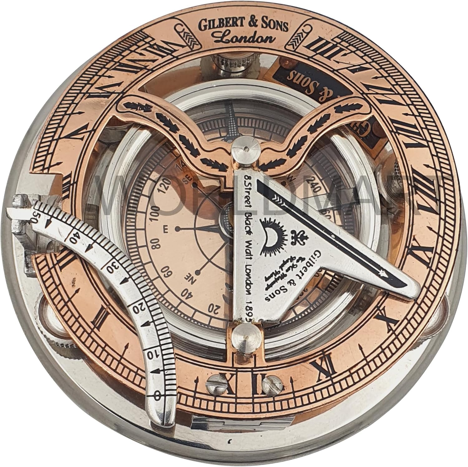 Boussole à cadran solaire en laiton antique et cuivre, réplique de montre, boîte cadeau