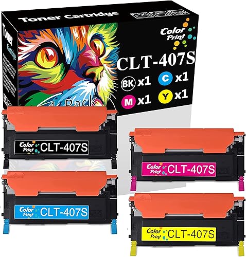 Paquete de 4 cartuchos de tóner compatibles ColorPrint para Samsung CLP325 CLT407S CLT-407S 407S funciona con impresora CLP-325 CLP-320 CLP-320N CLP