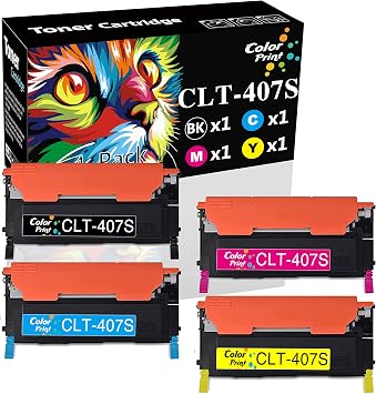 4-Pack ColorPrint Compatible Toner Cartridge Replacement for Samsung CLP325 CLT407S CLT-407S 407S Work with CLP-325 CLP-320 CLP-320N CLP 325W 326 CLX-3180 CLX-3185FW CLX-3185N CLX-3186 Printer BCMY