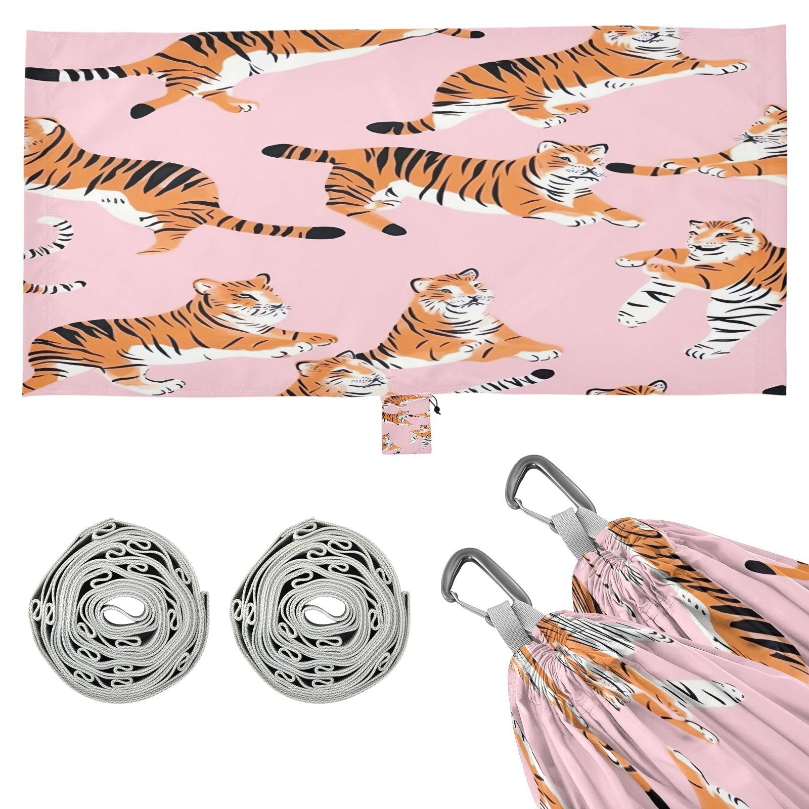 ATTX Playful Tiger Camping Hammock - Lightweight & Portable Hammocks, Heavy Duty 330lbs Capacity for Indoor, Hiking, Backpacking, Travel, Backyard, Beach#474