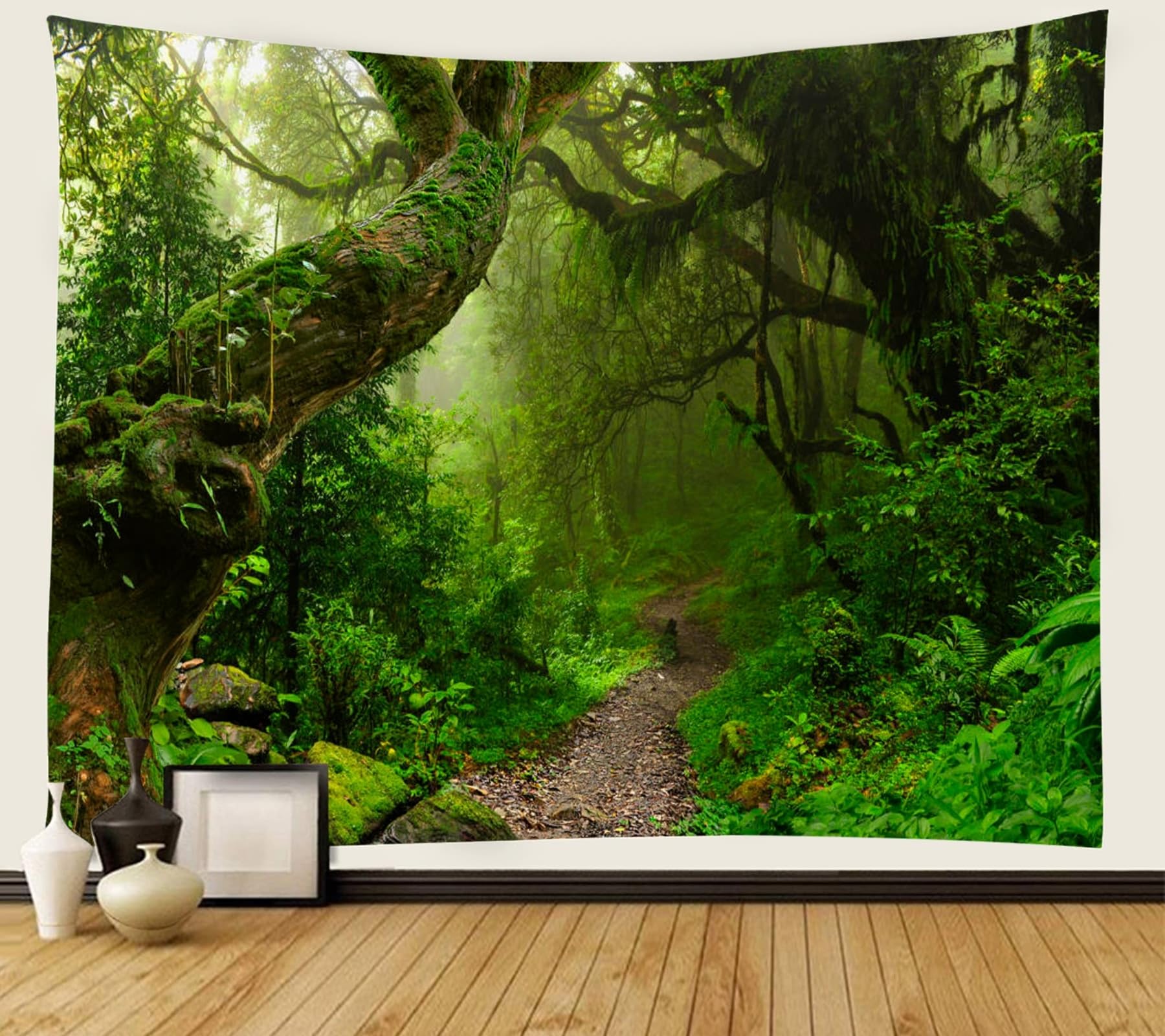 Skcess - Tapiz de bosque verde para colgar en la pared, arte decorativo de pared 300 x 260 cm para dormitorio, sala de estar